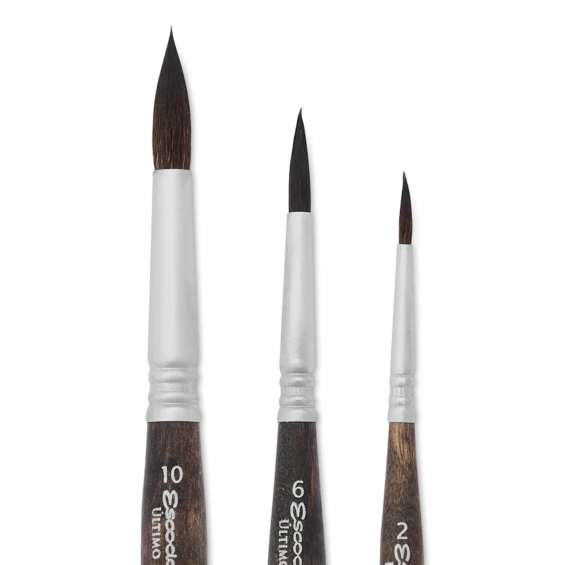 Escoda Último Synthetic Squirrel Travel Brushes - Set of 3, Round, close up