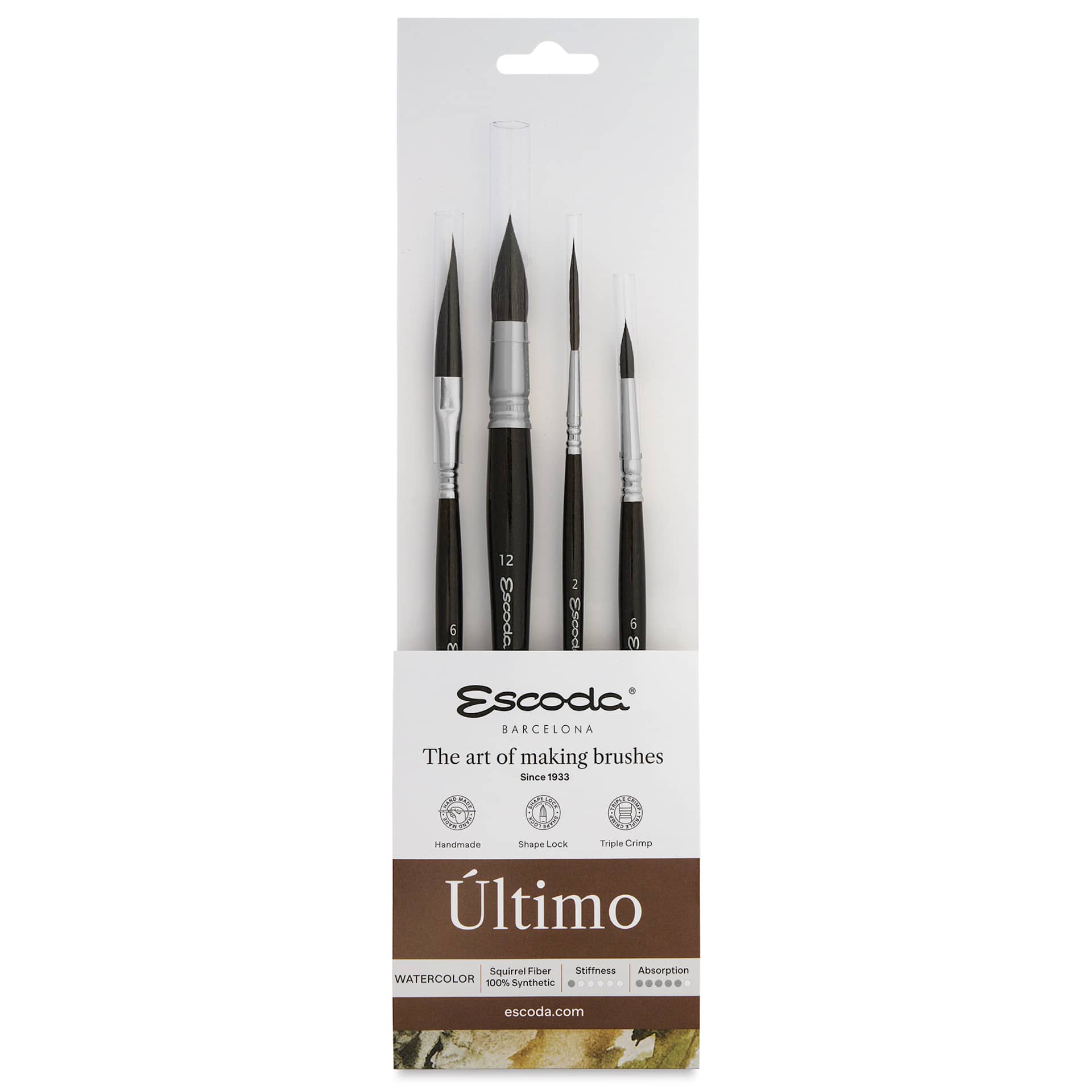 Escoda Último Synthetic Squirrel Brushes - Series 8911 Assorted, Set of 4, front of the packaging