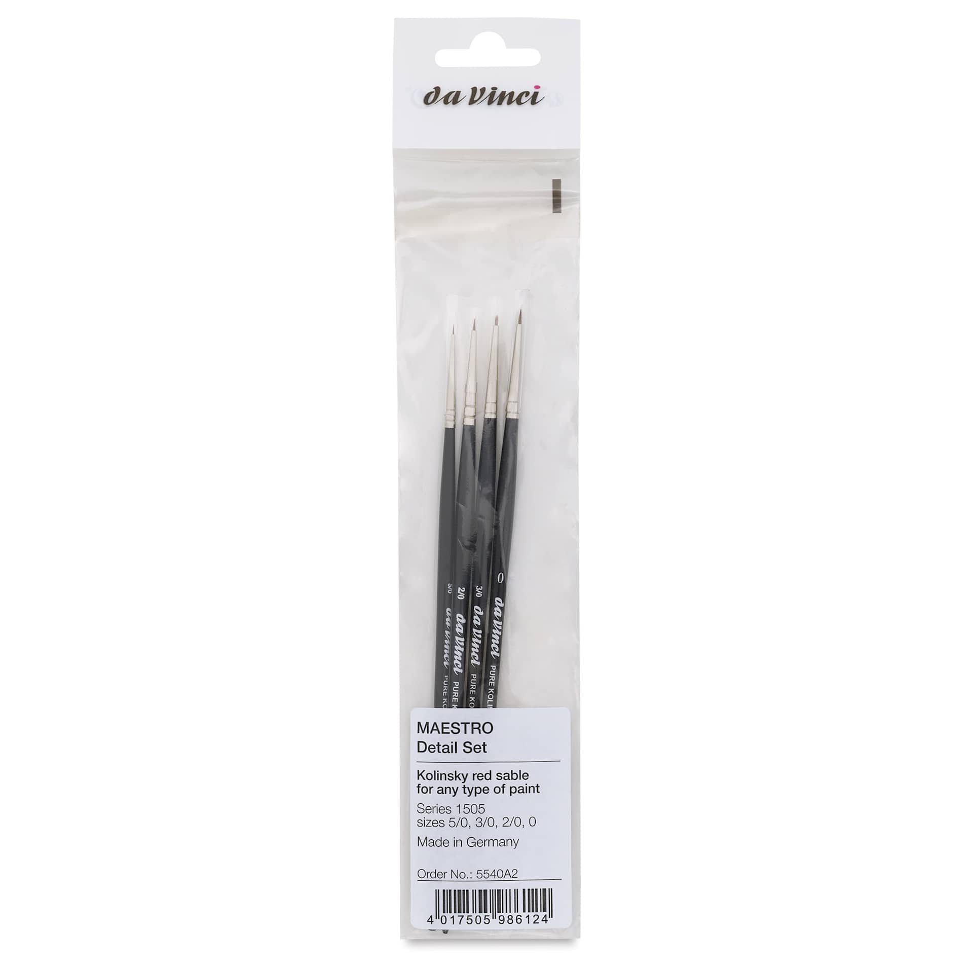 Da Vinci Maestro Kolinsky Brushes - 1505 Miniaturist, Detail Set of 4, front of the packaging