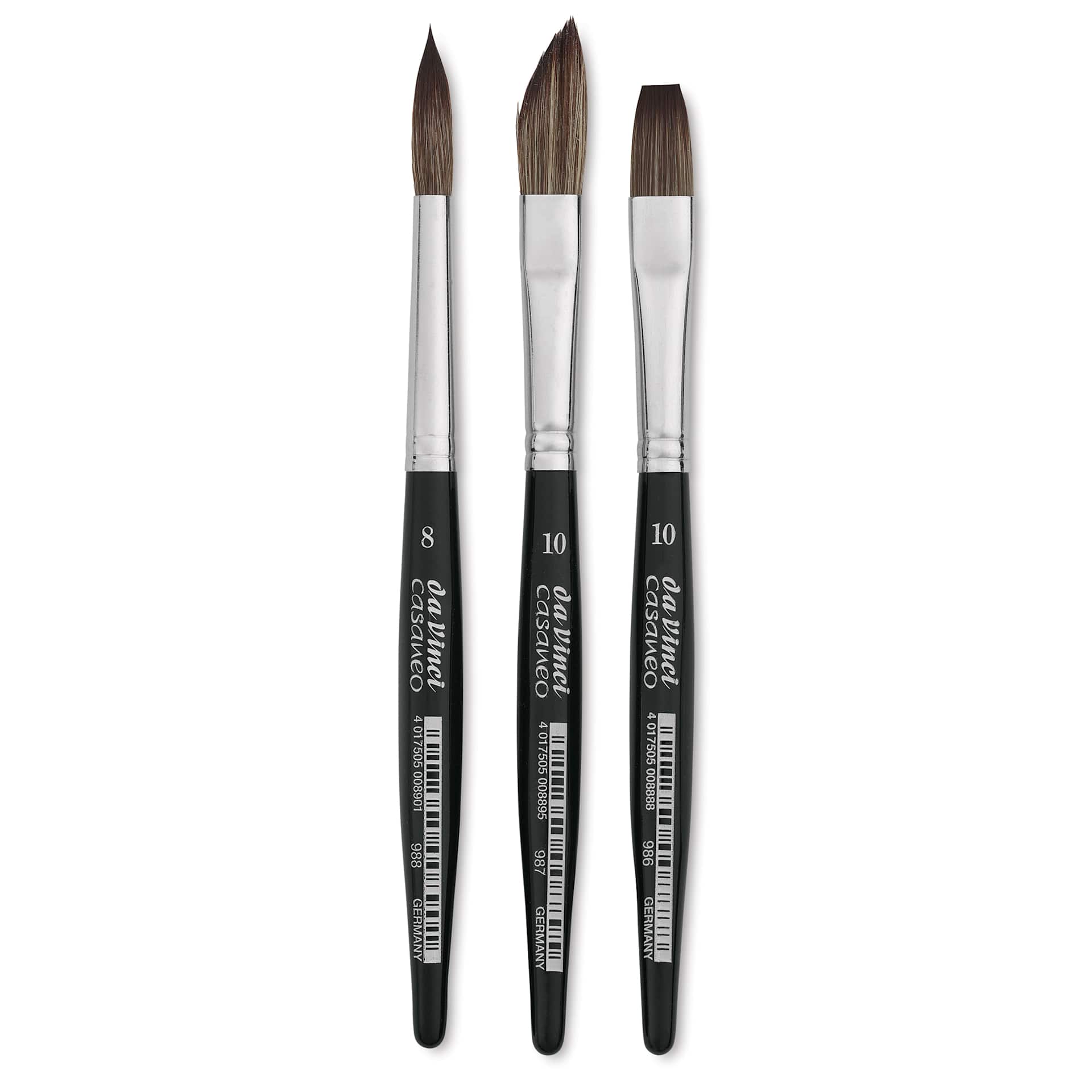 Da Vinci Casaneo Synthetic Squirrel Watercolor Brush Set - Assorted, Urban Sketching Set of 3, Short Handle