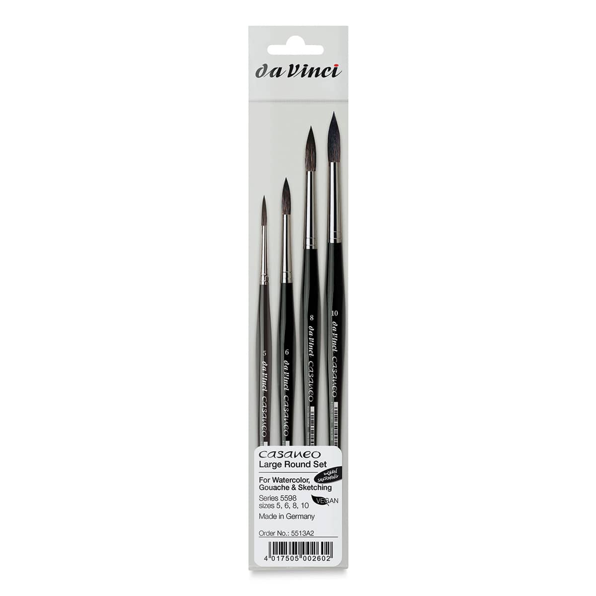 Da Vinci Casaneo Synthetic Squirrel Watercolor Brush - Large Round, Set of 4, Short Handle, front of packaging