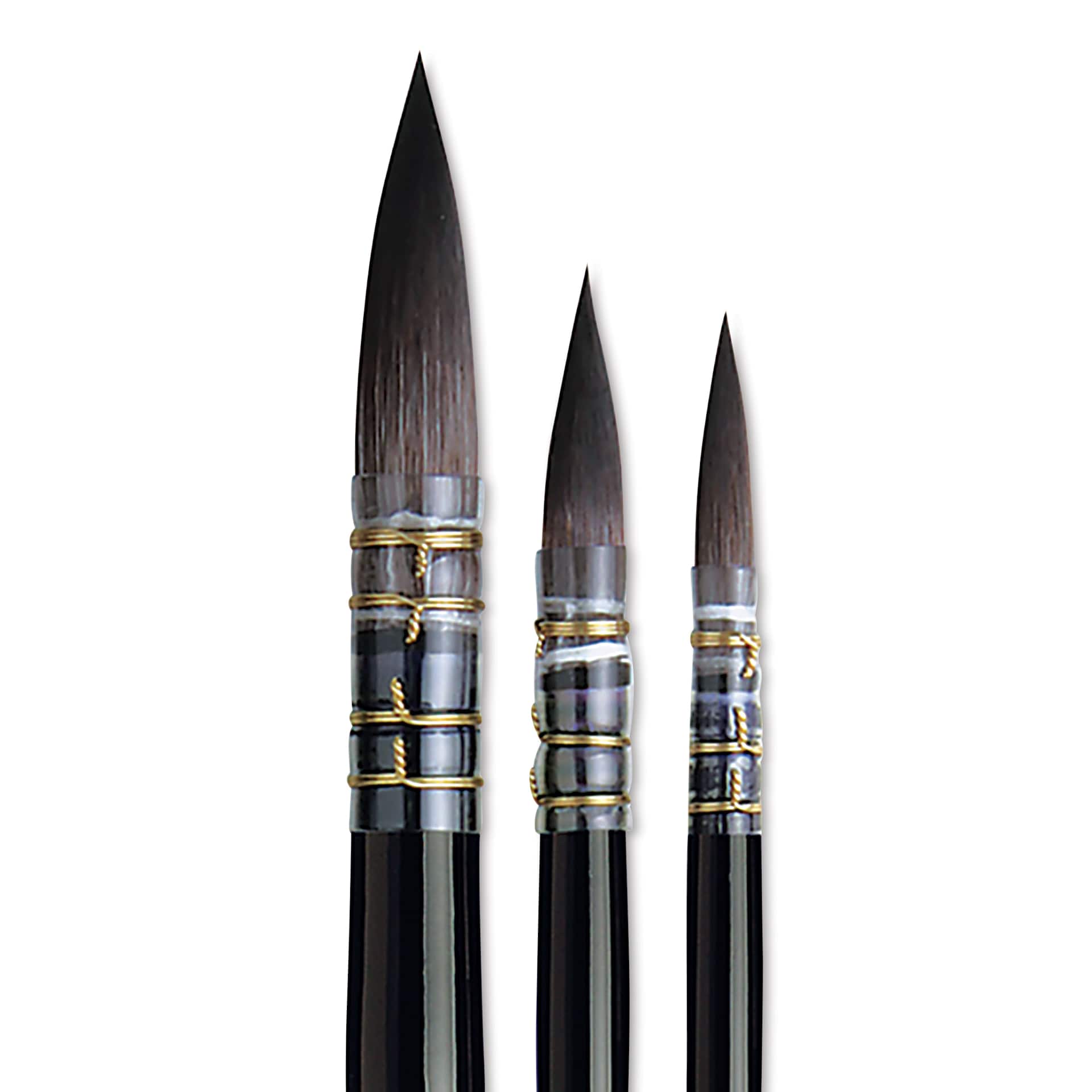 Da Vinci Casaneo Synthetic Squirrel Watercolor Brush - Quills, Set of 3, Short Handle, close up