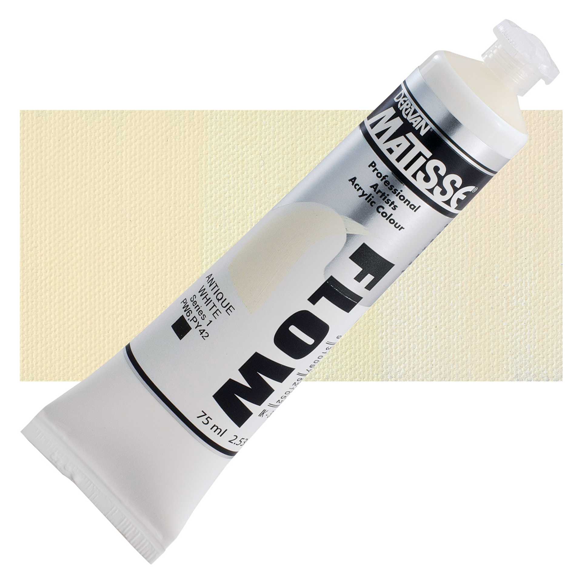 Matisse Flow Acrylic Paint - Antique White, 75 ml tube and swatch