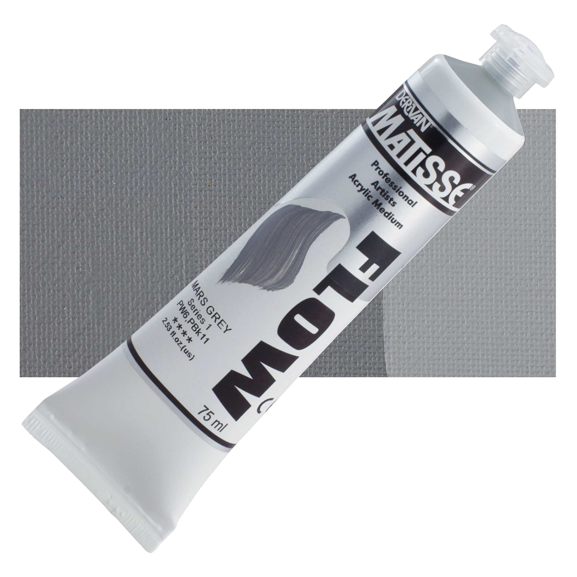 Matisse Flow Acrylic Paint - Mars Grey, 75 ml tube and swatch