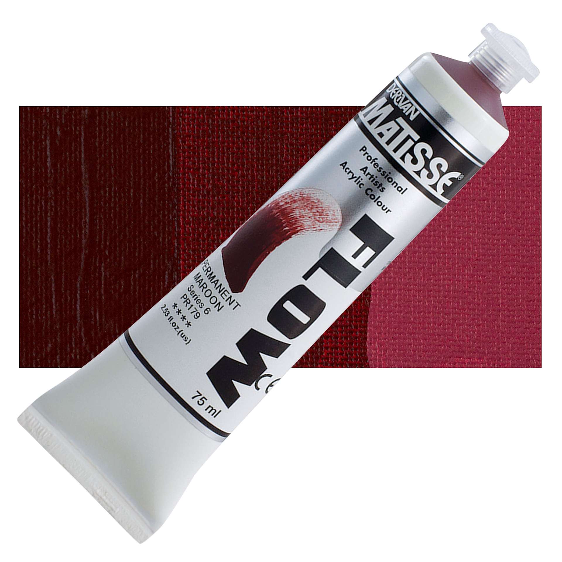 Matisse Flow Acrylic Paint - Permanent Maroon, 75 ml tube and swatch