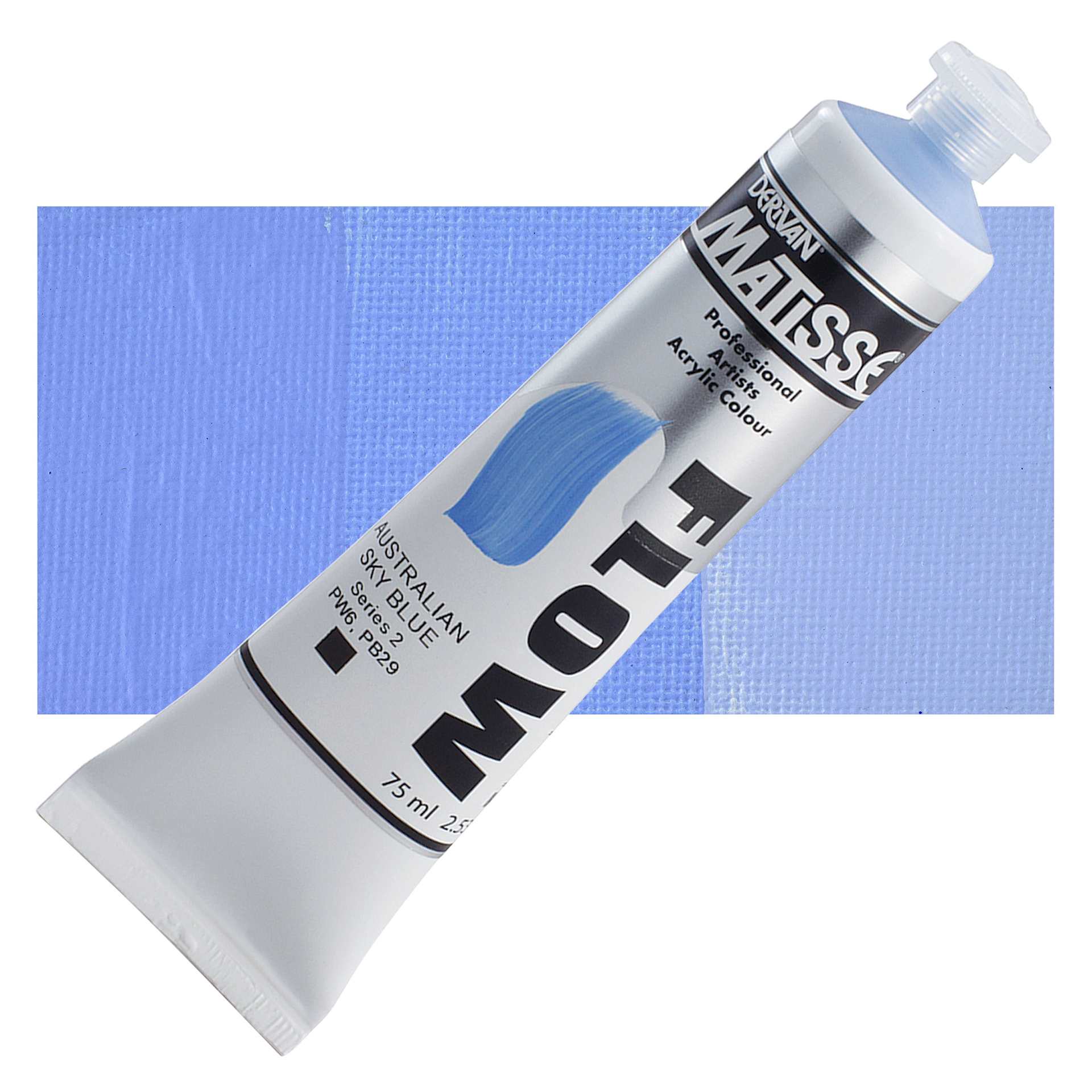 Matisse Flow Acrylic Paint - Australian Sky Blue, 75 ml tube and swatch