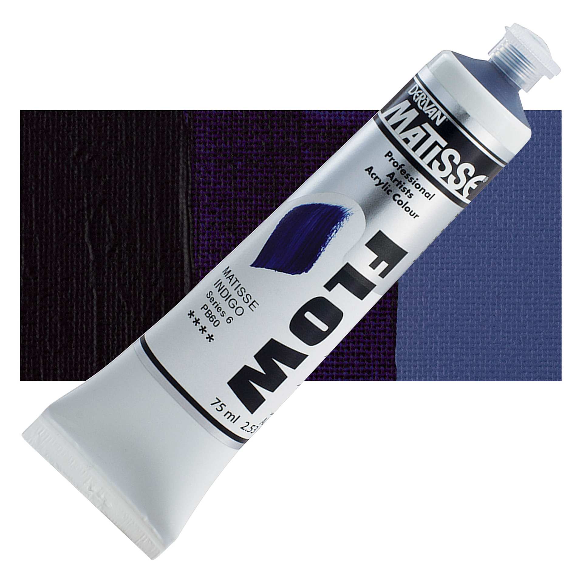 Matisse Flow Acrylic Paint - Matisse Indigo, 75 ml tube and swatch