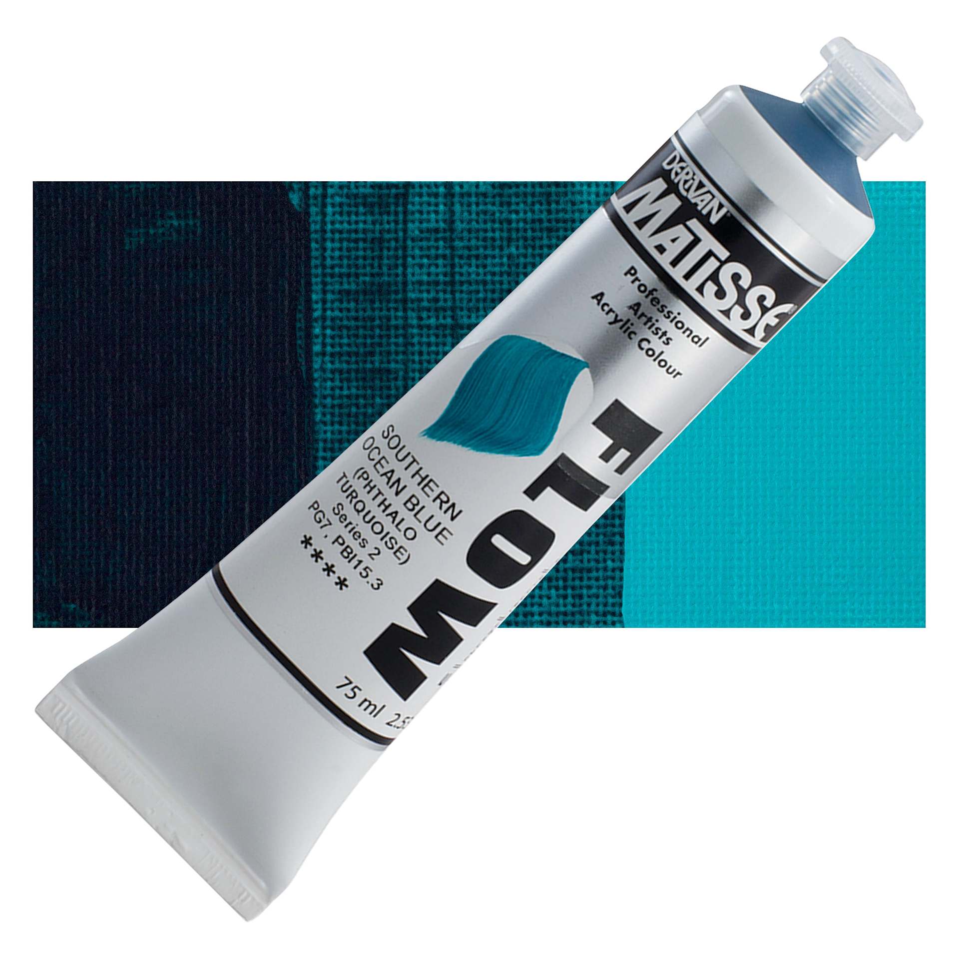 Matisse Flow Acrylic Paint - Southern Ocean Blue, 75 ml tube and swatch