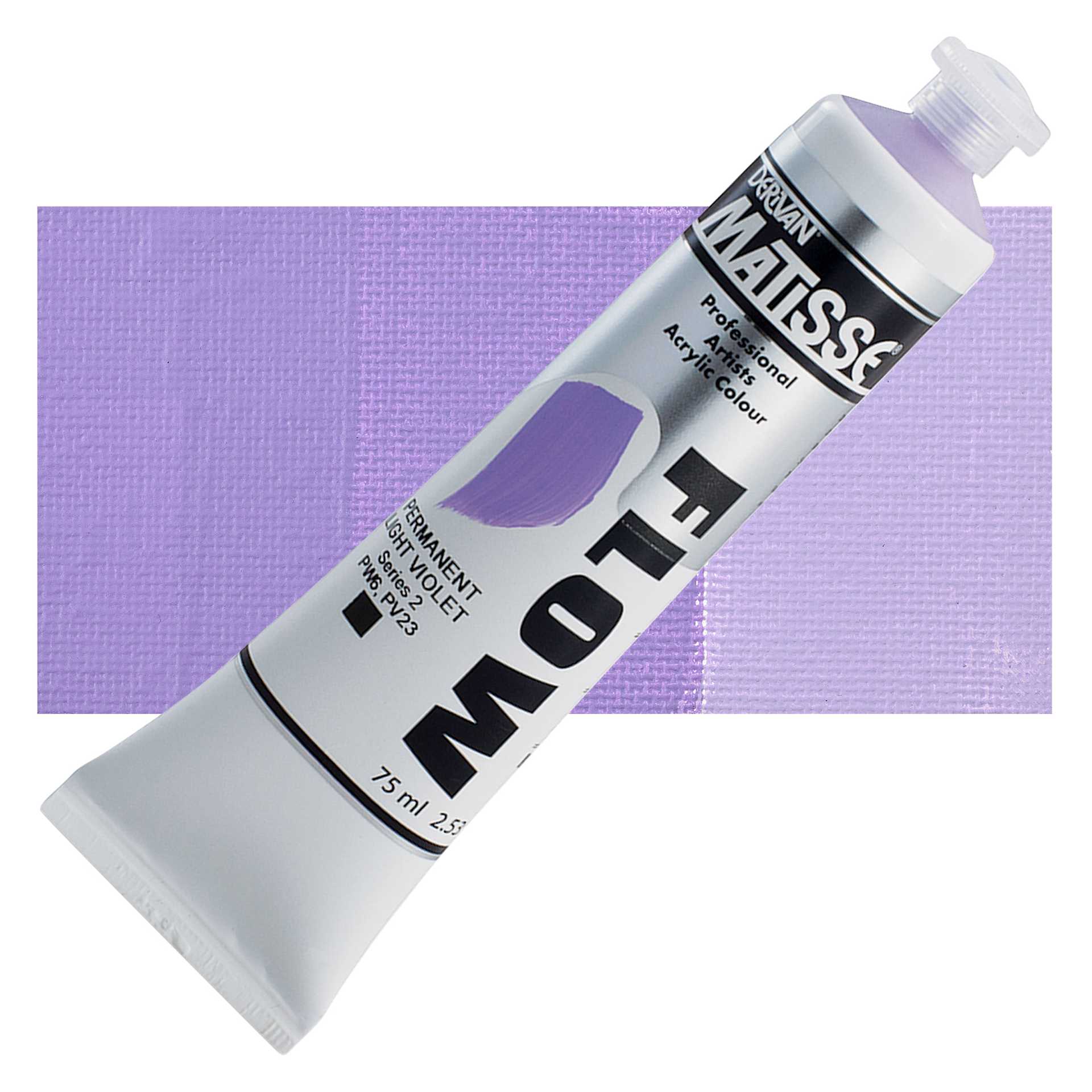 Matisse Flow Acrylic Paint - Permanent Light Violet, 75 ml tube and swatch
