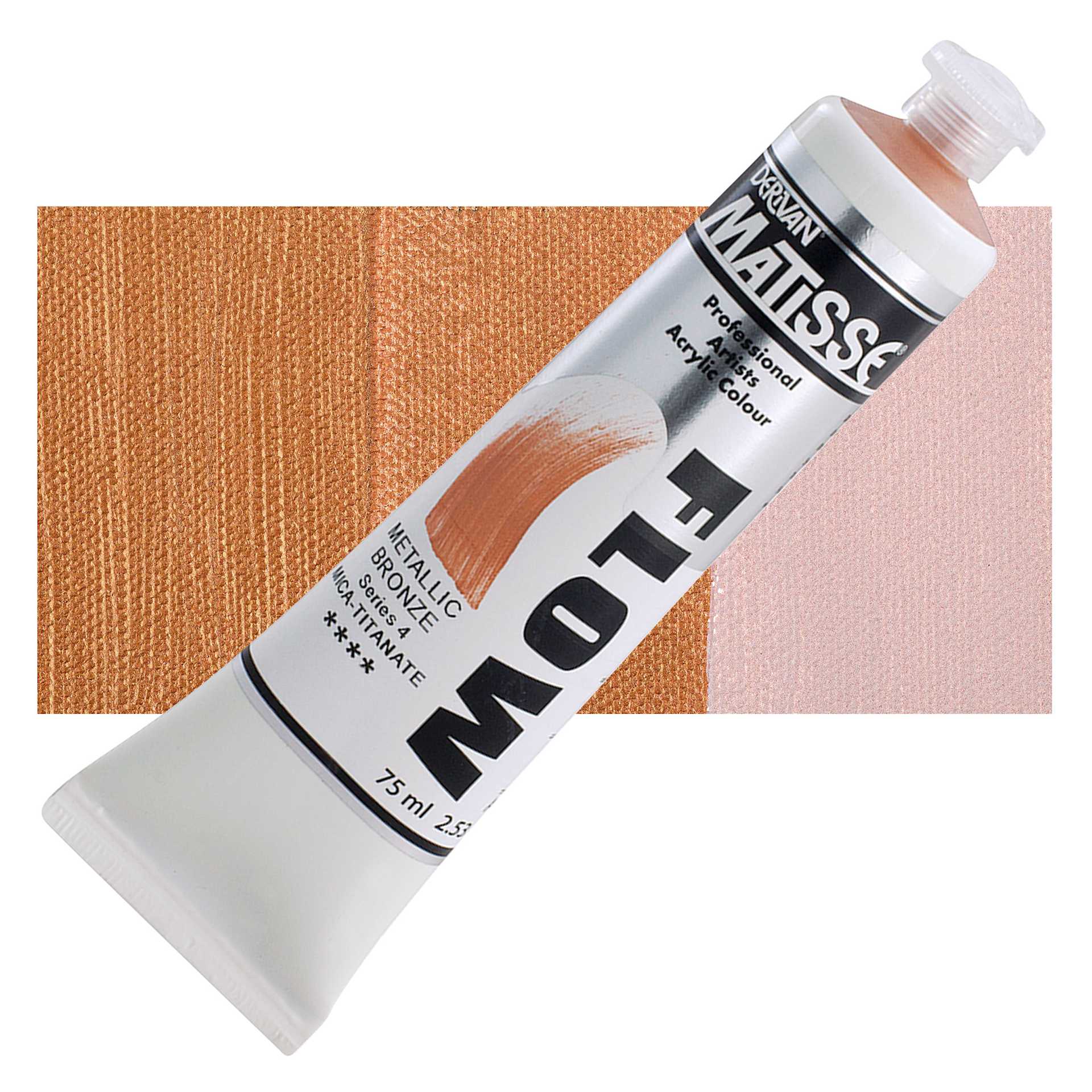 Matisse Flow Acrylic Paint - Metallic Bronze, 75 ml tube and swatch