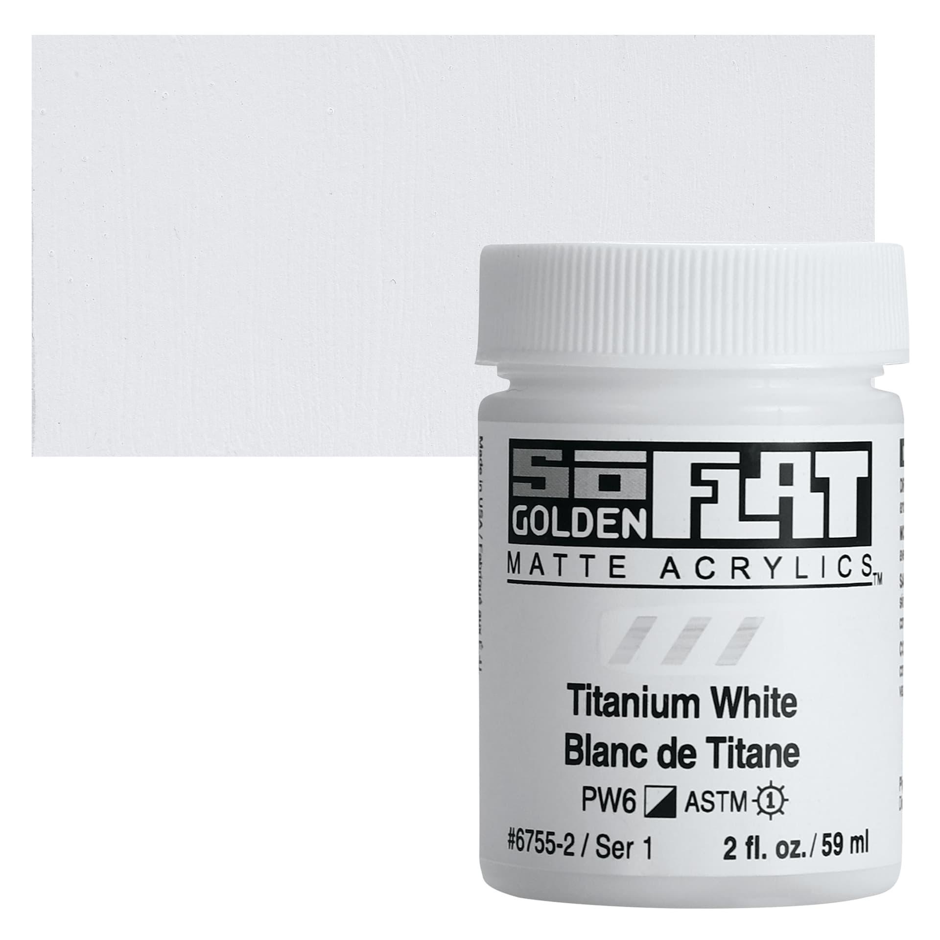 Golden SoFlat Matte Acrylic Paint - Titanium White, 59 ml, Jar and swatch