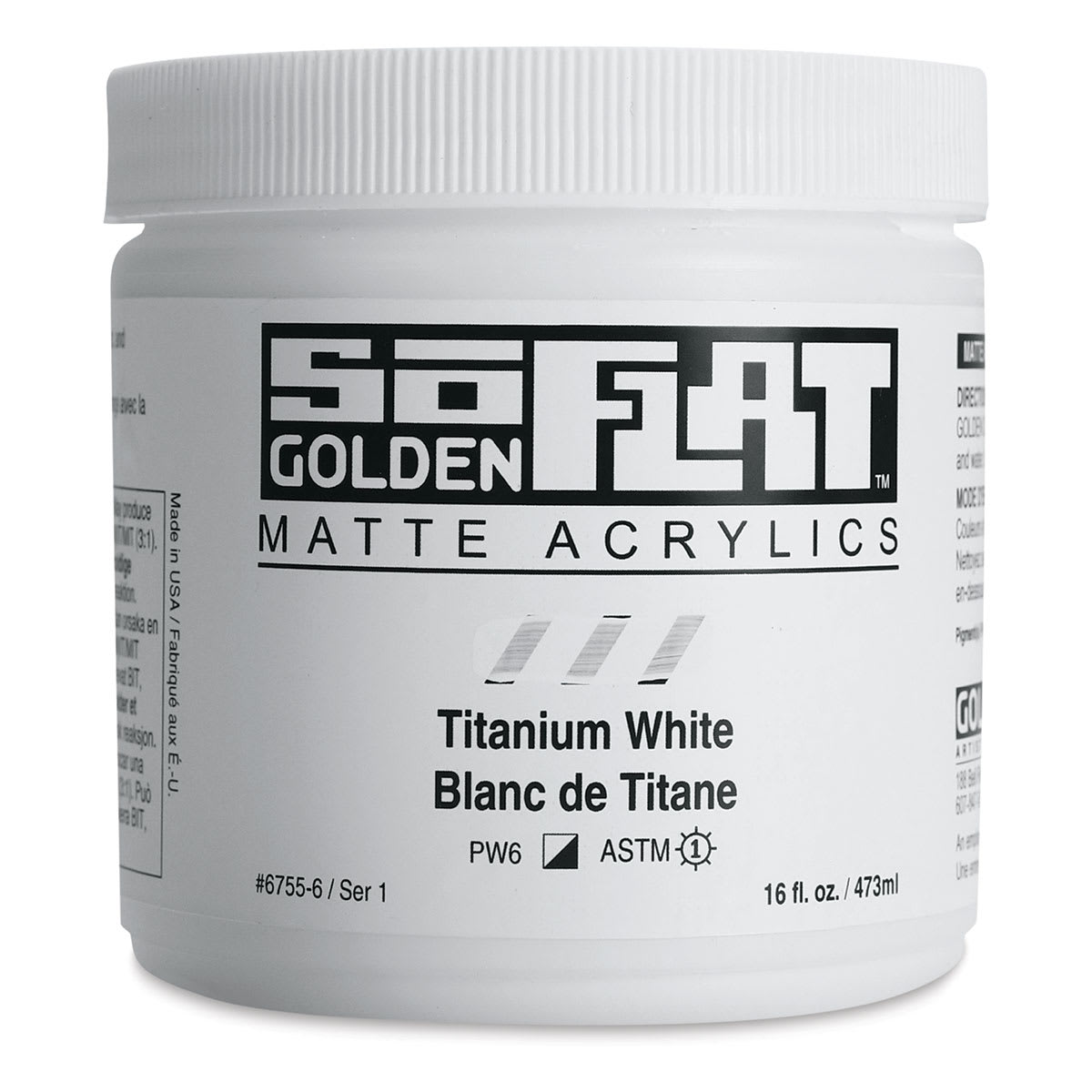 Golden SoFlat Matte Acrylic Paint - Titanium White, 473 ml, Jar