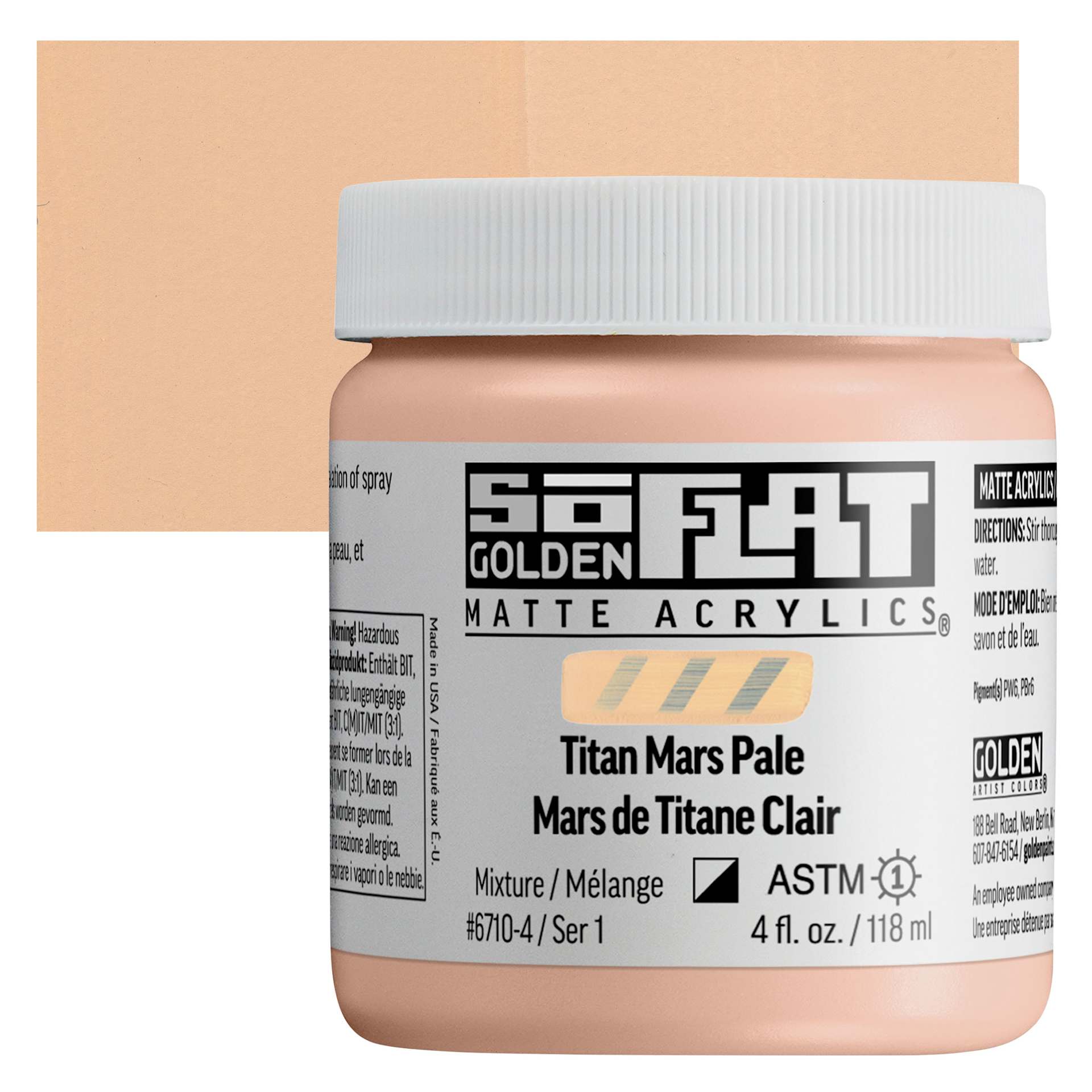 Golden SoFlat Matte Acrylic Paint - Titan Mars Pale, 118 ml, Jar and swatch