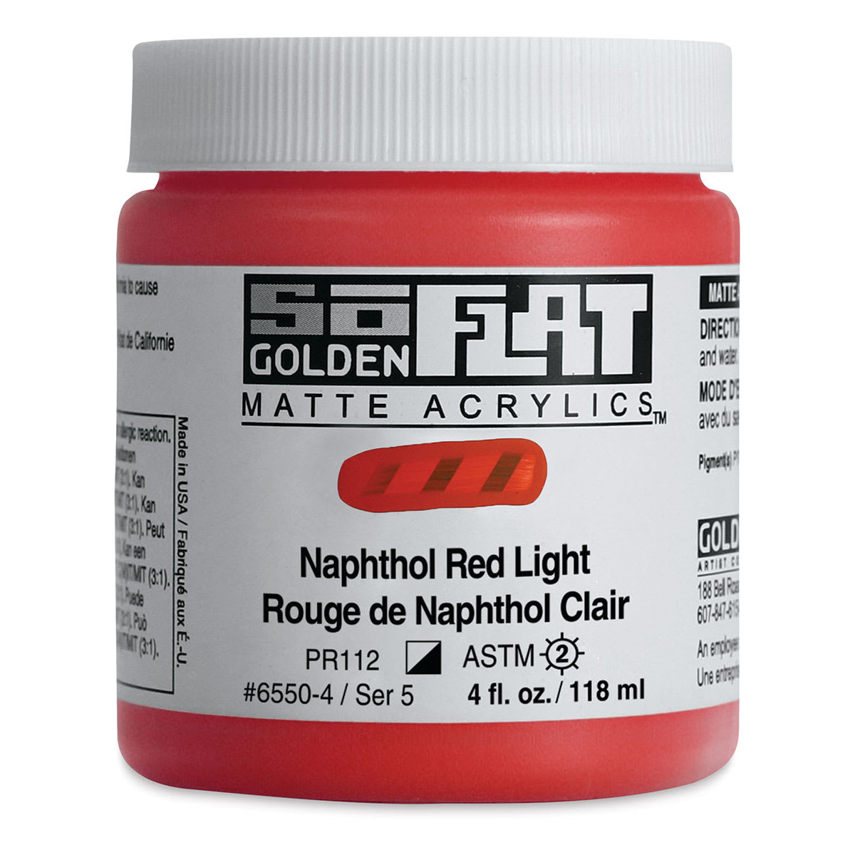 Golden SoFlat Matte Acrylic Paint - Naphthol Red Light, 118 ml, Jar