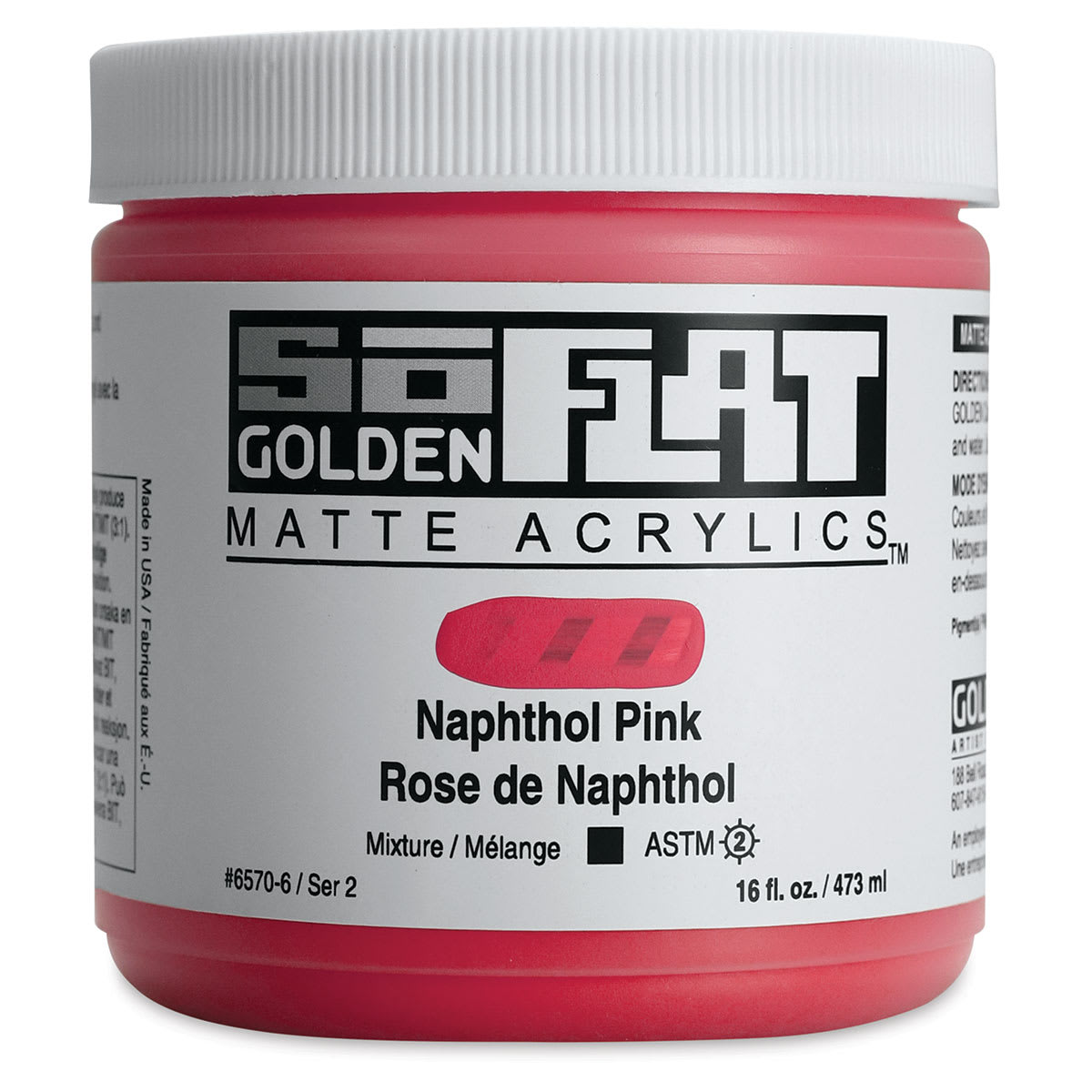 Golden SoFlat Matte Acrylic Paint - Naphthol Pink, 473 ml, Jar
