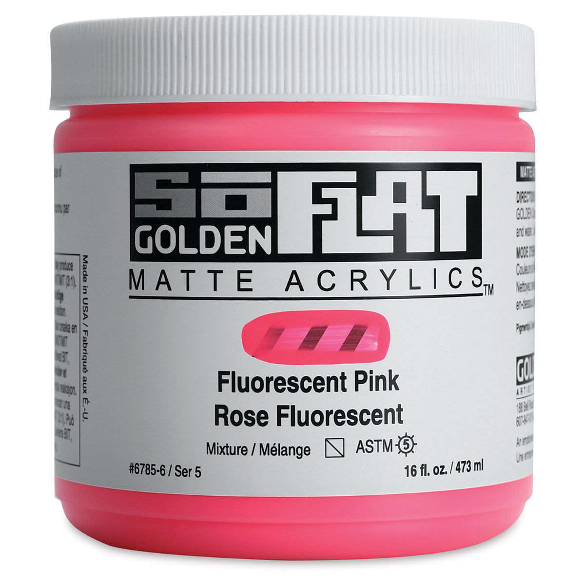 Golden SoFlat Matte Acrylic Paint - Fluorescent Pink, 473 ml, Jar Golden SoFlat Matte Acrylic Paint - Fluorescent Pink, 473 ml, Jar