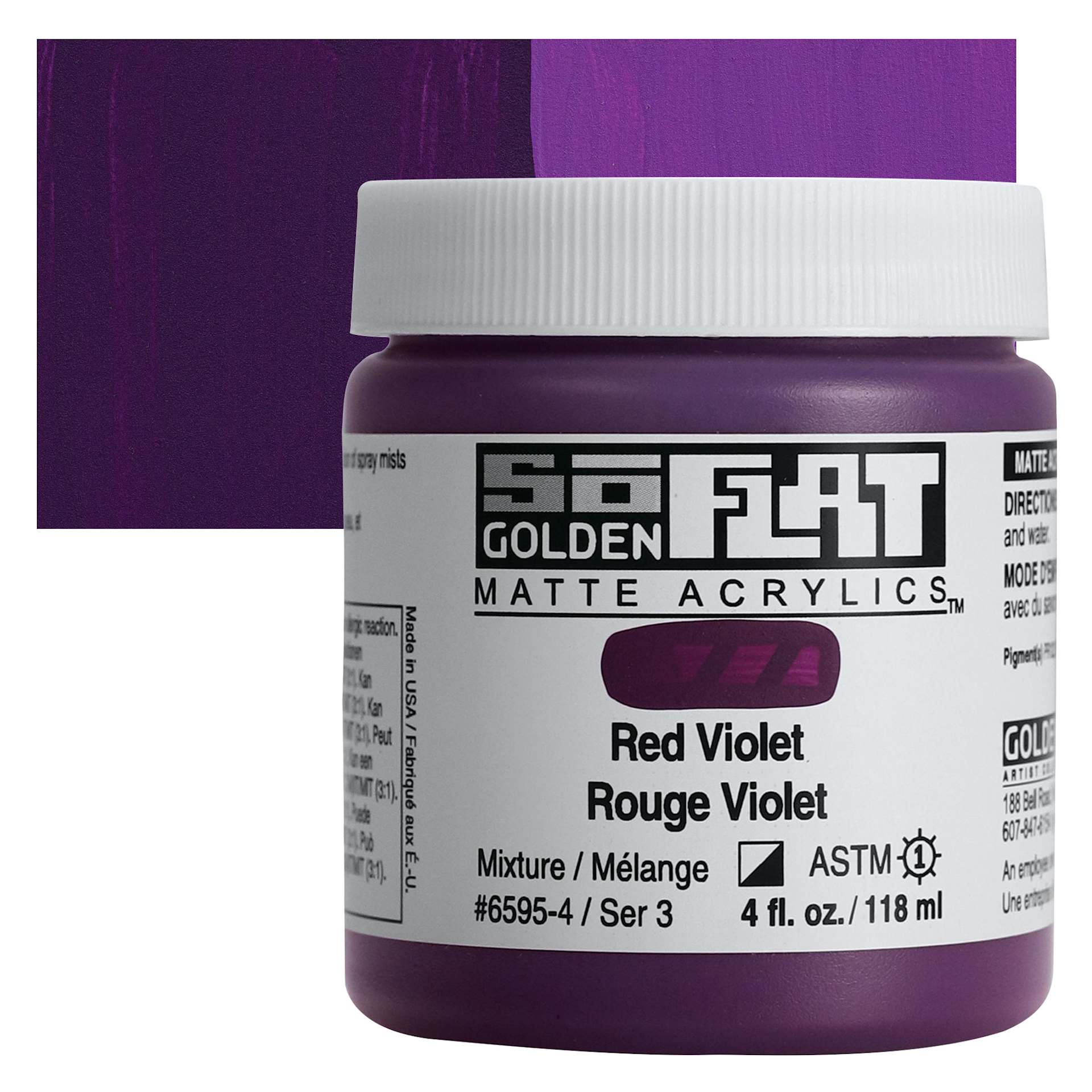 Golden SoFlat Matte Acrylic Paint - Red Violet, 118 ml, Jar and swatch