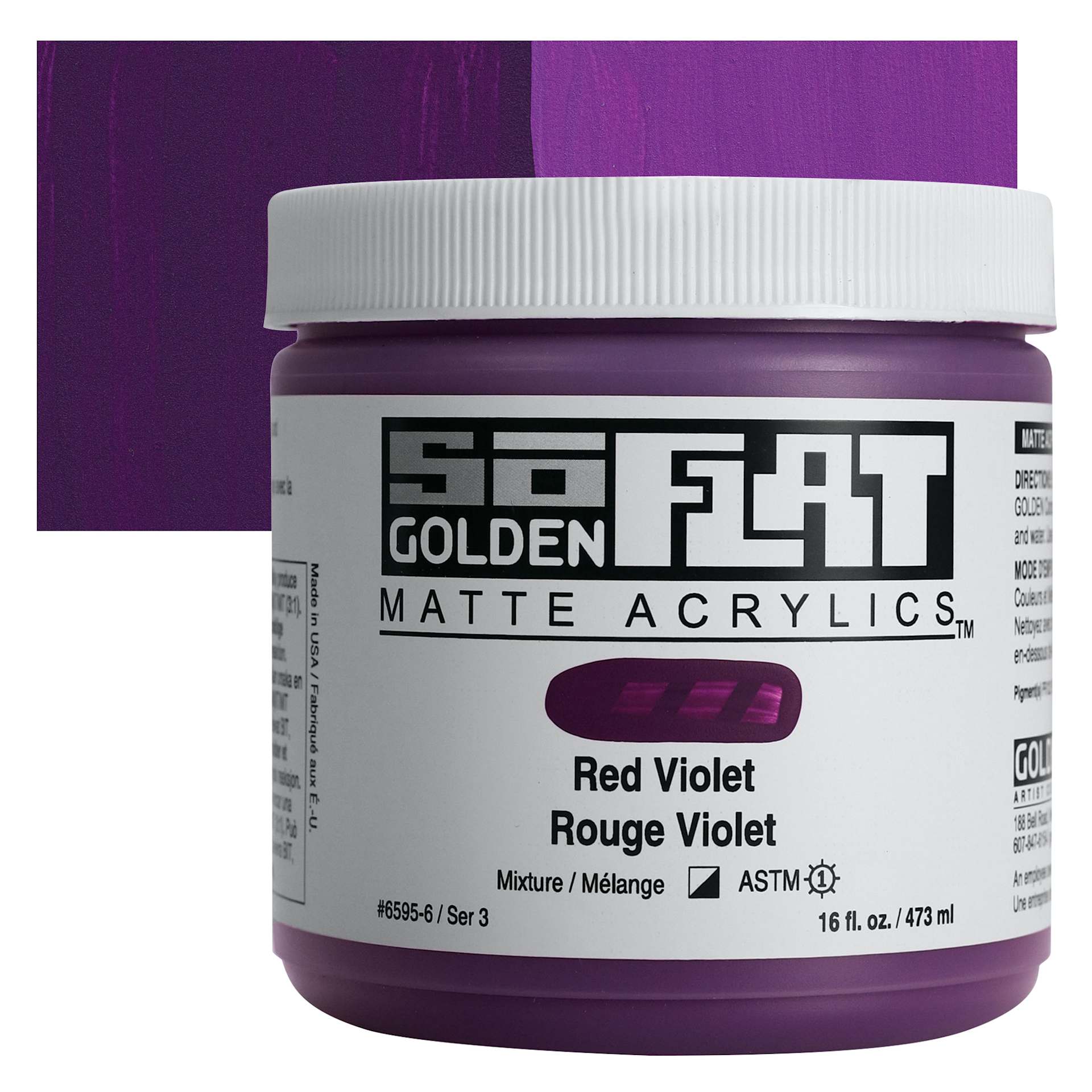 Golden SoFlat Matte Acrylic Paint - Red Violet, 473 ml, Jar and swatch