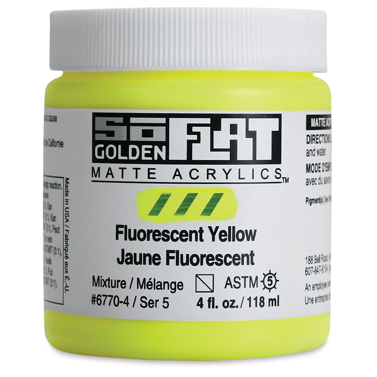 Golden SoFlat Matte Acrylic Paint - Fluorescent Yellow, 118 ml, Jar