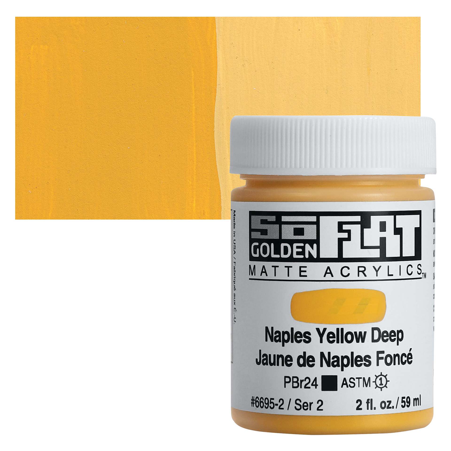 Golden SoFlat Matte Acrylic Paint - Naples Yellow Deep, 59 ml, Jar and swatch