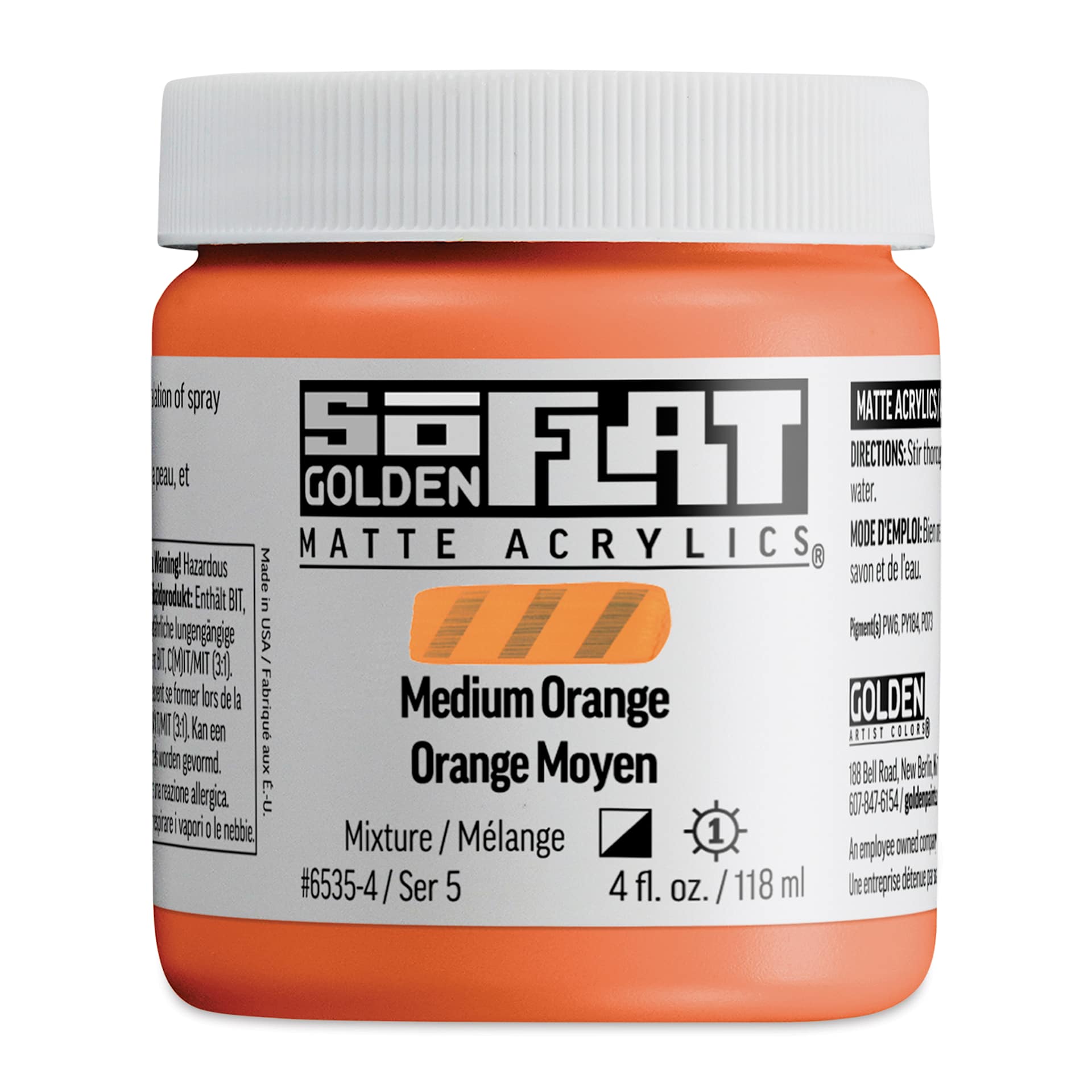 Golden SoFlat Matte Acrylic Paint - Medium Orange, 118 ml, Jar