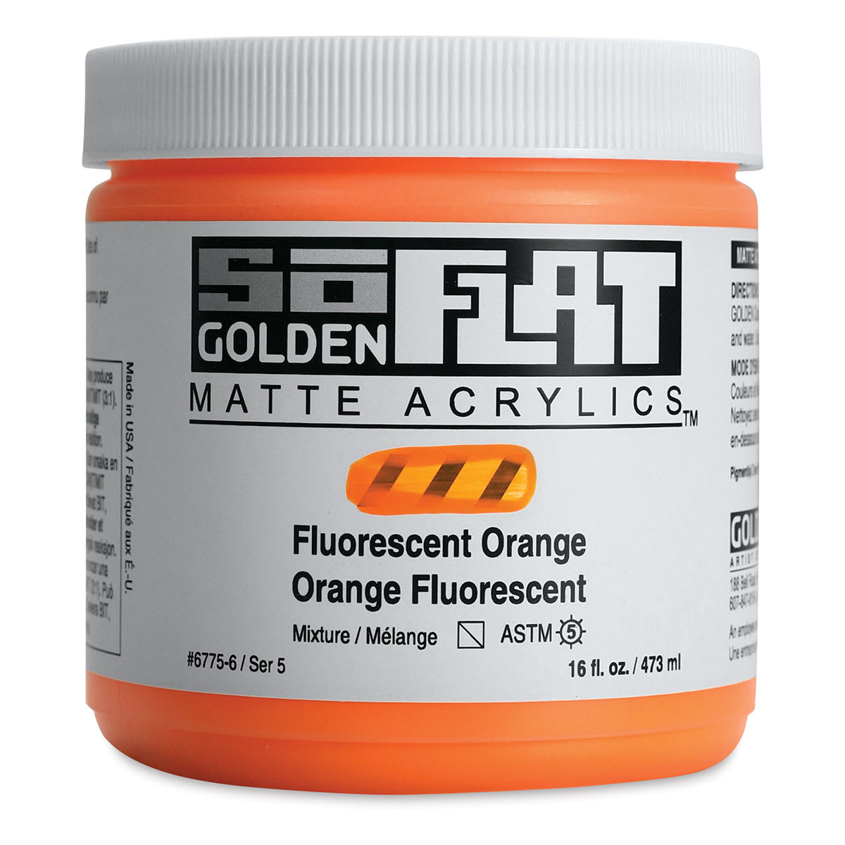Golden SoFlat Matte Acrylic Paint - Fluorescent Orange, 473 ml, Jar Golden SoFlat Matte Acrylic Paint - Fluorescent Orange, 473 ml, Jar