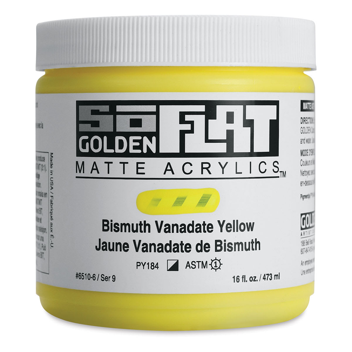 Golden SoFlat Matte Acrylic Paint - Bismuth Vanadate Yellow, 473 ml, Jar Golden SoFlat Matte Acrylic Paint - Bismuth Vanadate Yellow, 473 ml, Jar
