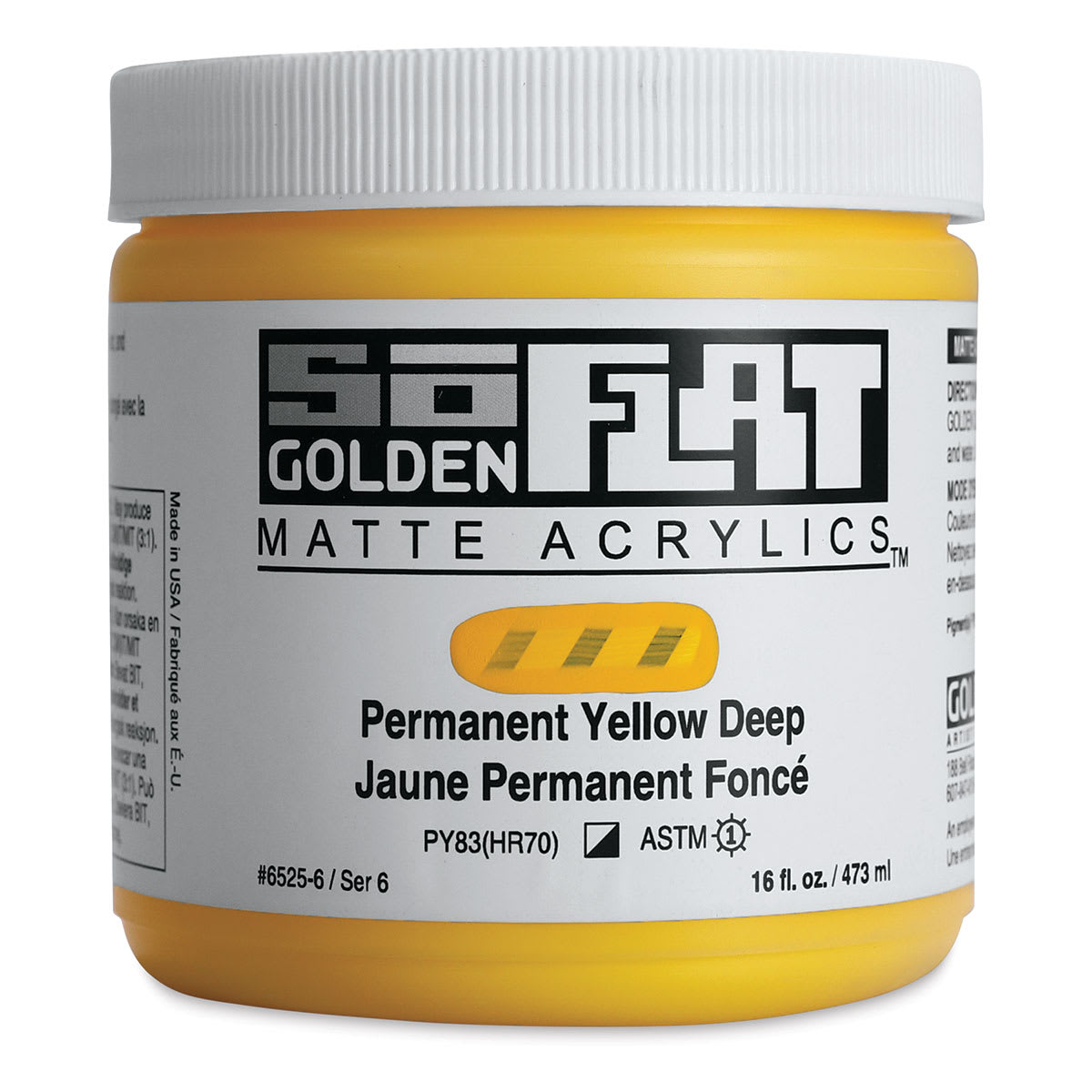 Golden SoFlat Matte Acrylic Paint - Permanent Yellow Deep, 473 ml, Jar