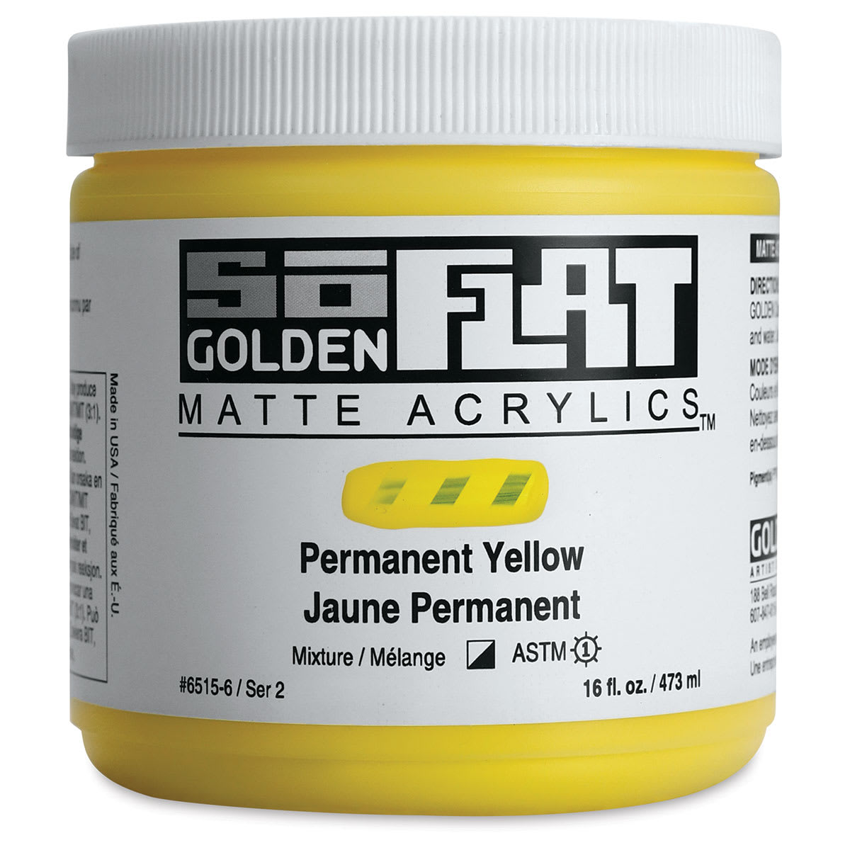 Golden SoFlat Matte Acrylic Paint - Permanent Yellow, 473 ml, Jar