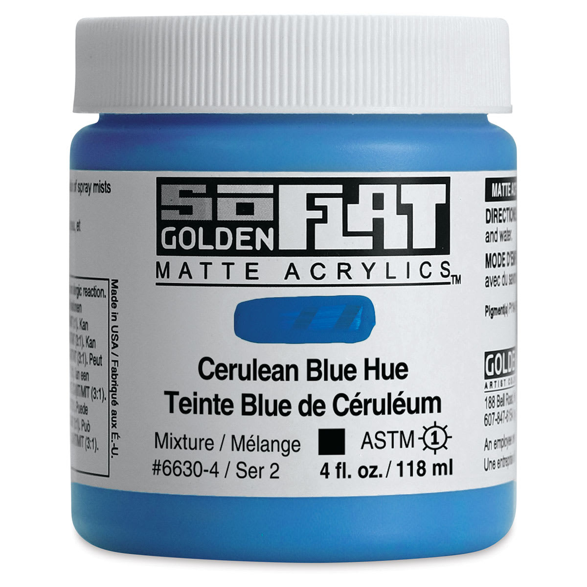 Golden SoFlat Matte Acrylic Paint - Cerulean Blue Hue, 118 ml, Jar Golden SoFlat Matte Acrylic Paint - Cerulean Blue Hue, 118 ml, Jar