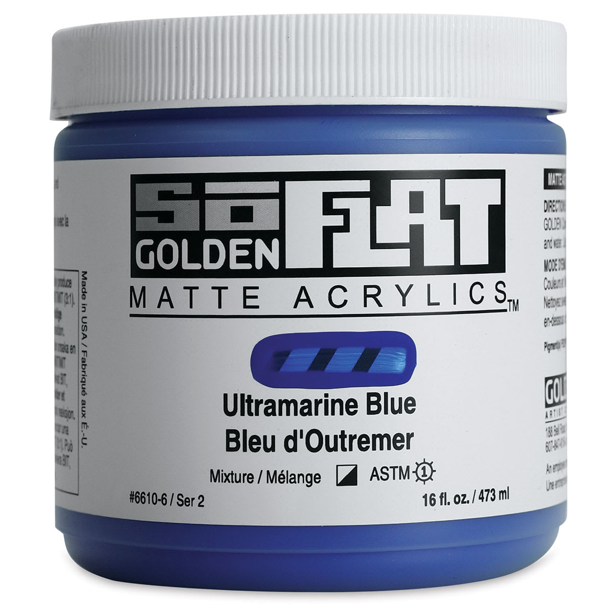 Golden SoFlat Matte Acrylic Paint - Ultramarine Blue, 473 ml, Jar