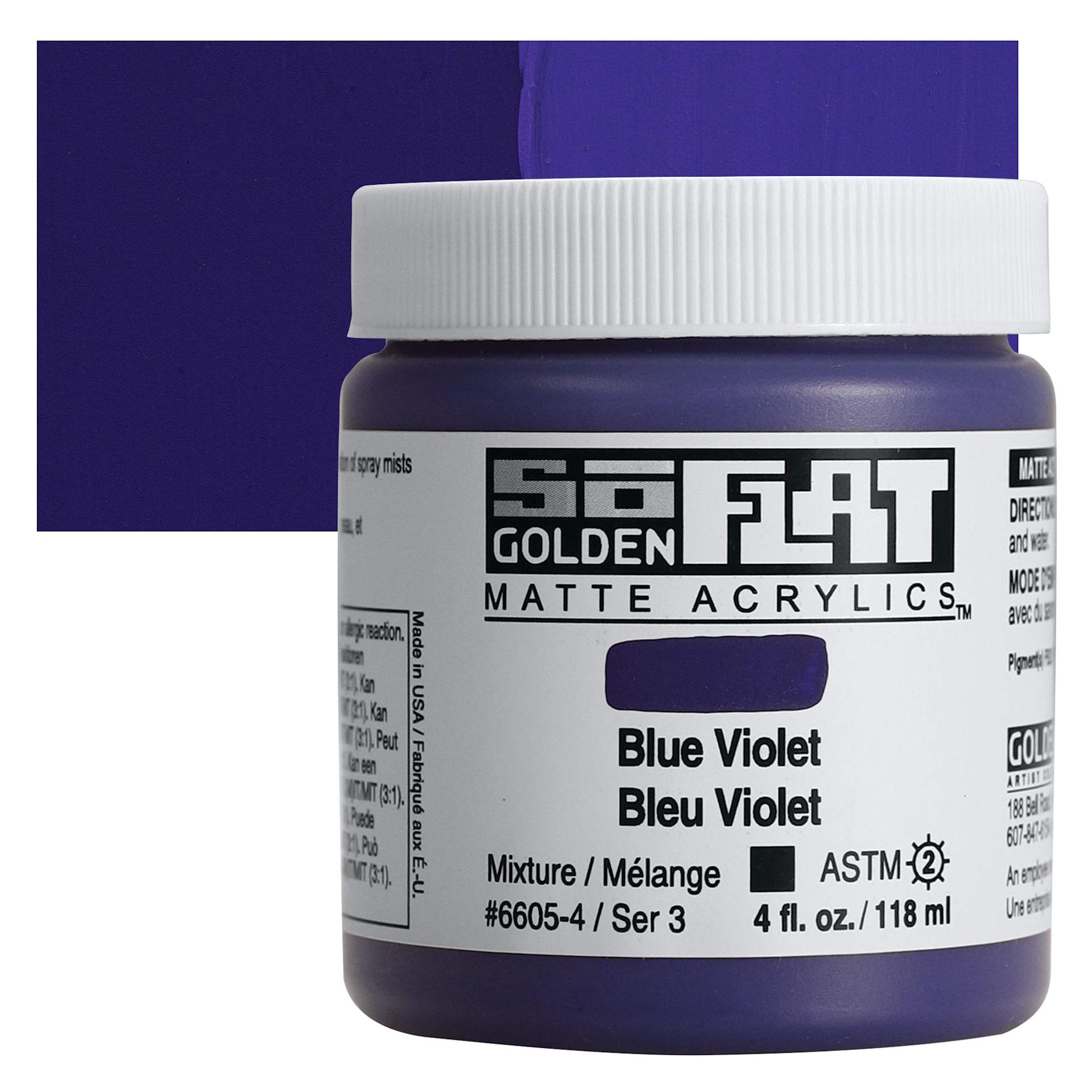 Golden SoFlat Matte Acrylic Paint - Blue Violet, 118 ml, Jar and swatch