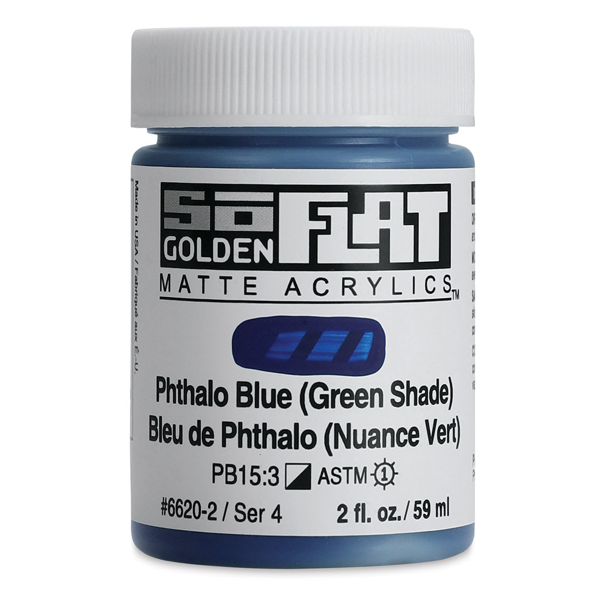 Golden SoFlat Matte Acrylic Paint - Phthalo Blue (Green Shade), 59 ml, Jar