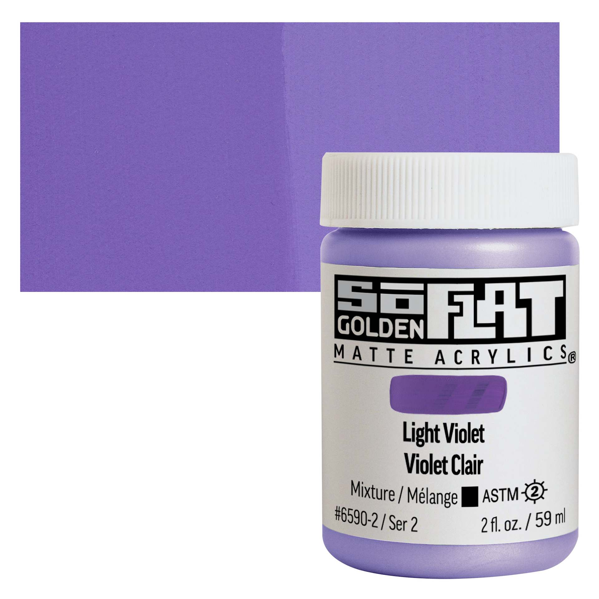 Golden SoFlat Matte Acrylic Paint - Light Violet, 59 ml, Jar and swatch