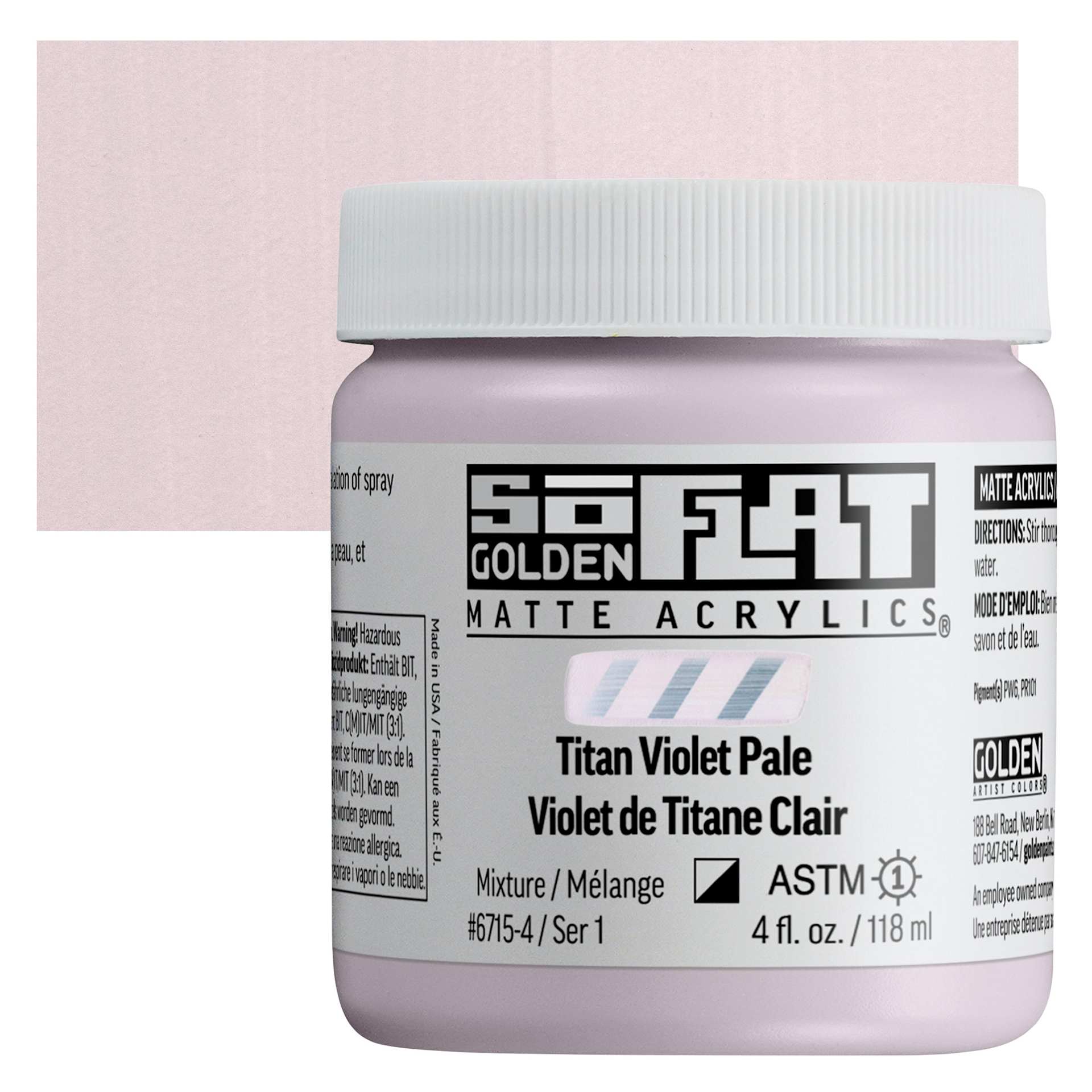 Golden SoFlat Matte Acrylic Paint - Titan Violet Pale, 118 ml, Jar and swatch