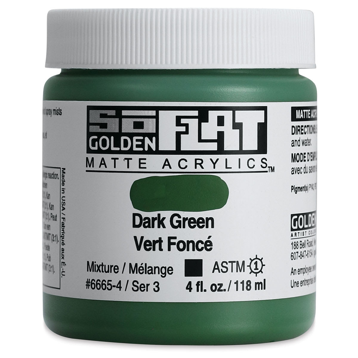 Golden SoFlat Matte Acrylic Paint - Dark Green, 118 ml, Jar