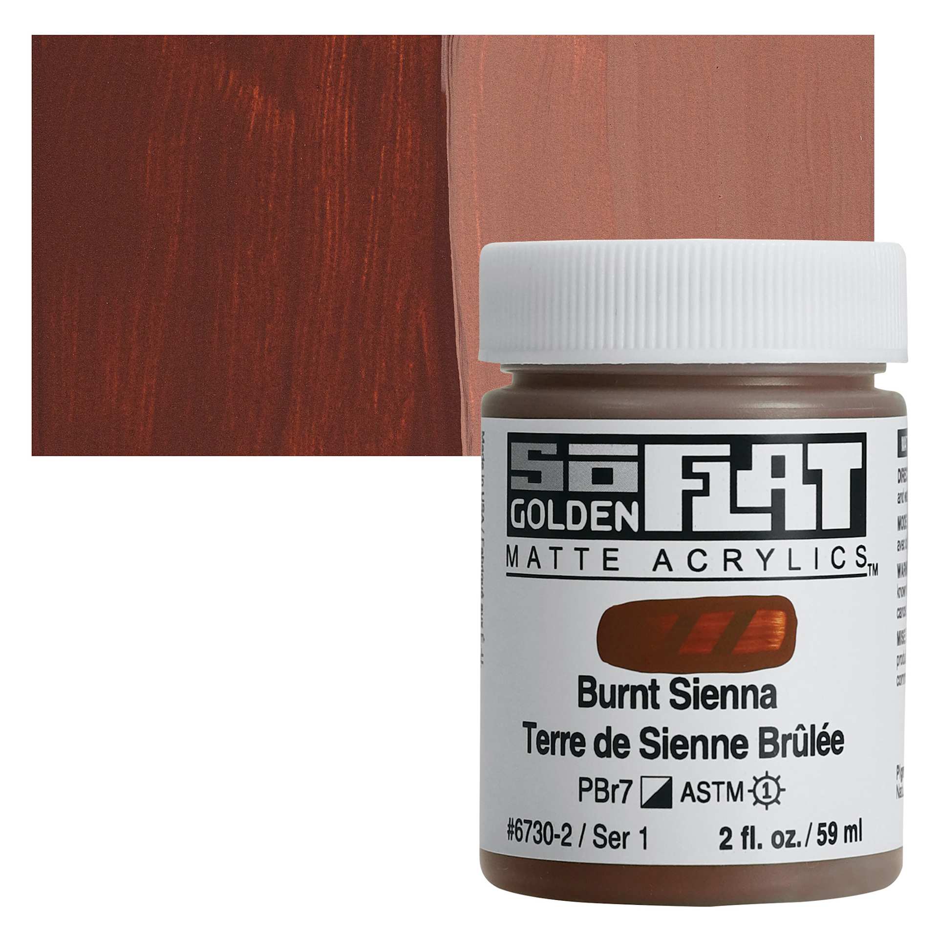 Golden SoFlat Matte Acrylic Paint - Burnt Sienna, 59 ml, Jar and swatch