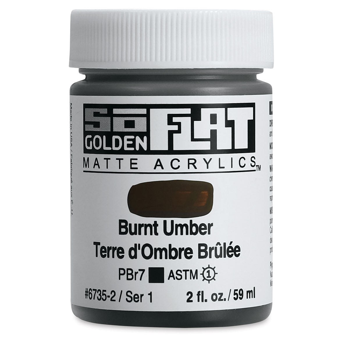 Golden SoFlat Matte Acrylic Paint - Burnt Umber, 59 ml, Jar