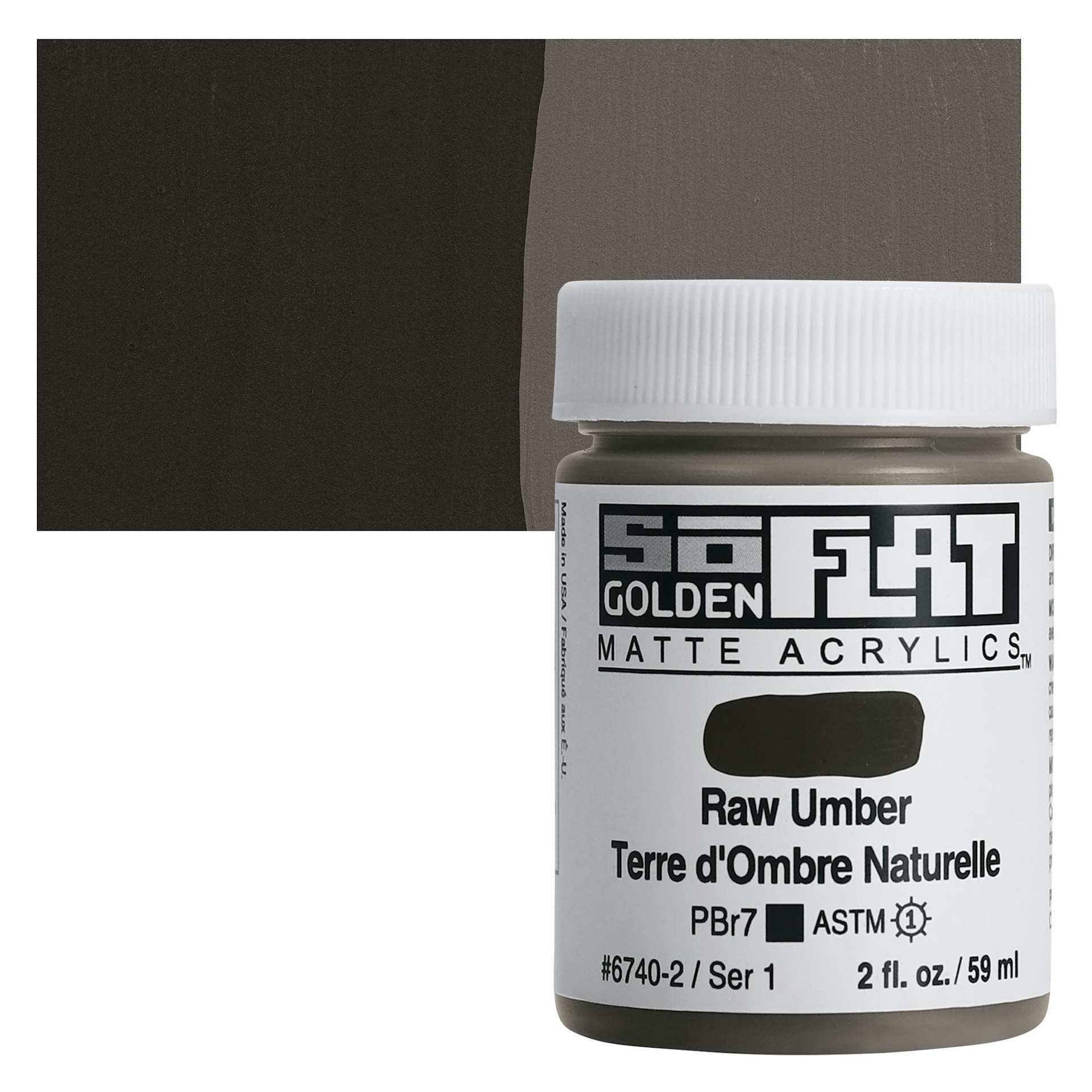 Golden SoFlat Matte Acrylic Paint - Raw Umber, 59 ml, Jar and swatch Golden SoFlat Matte Acrylic Paint - Raw Umber, 59 ml, Jar and swatch