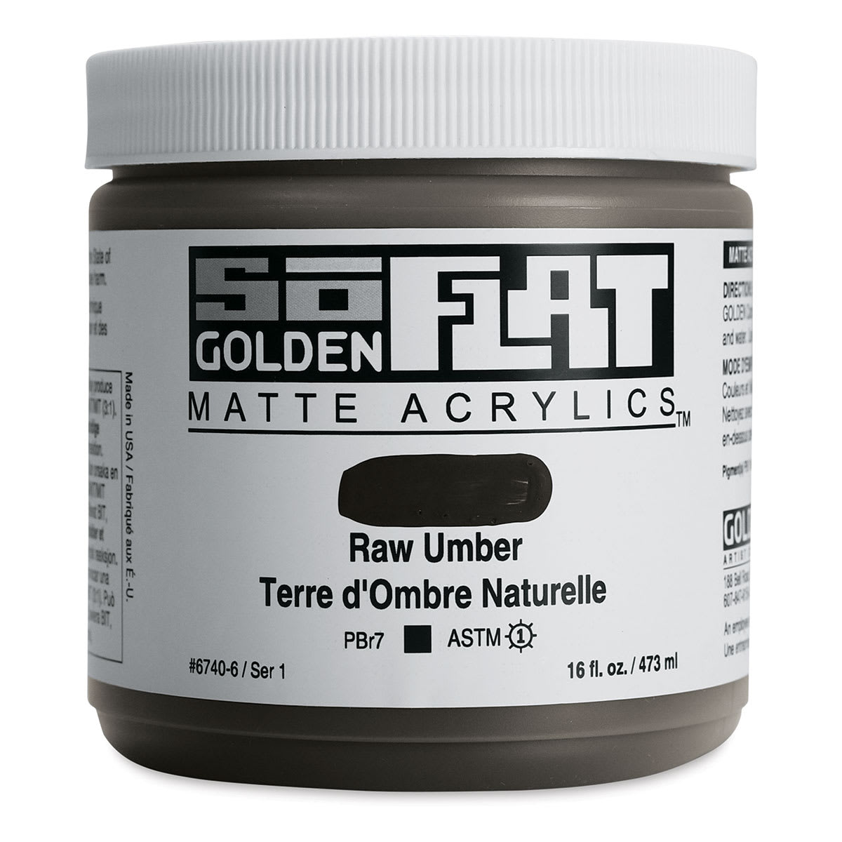 Golden SoFlat Matte Acrylic Paint - Raw Umber, 473 ml, Jar Golden SoFlat Matte Acrylic Paint - Raw Umber, 473 ml, Jar