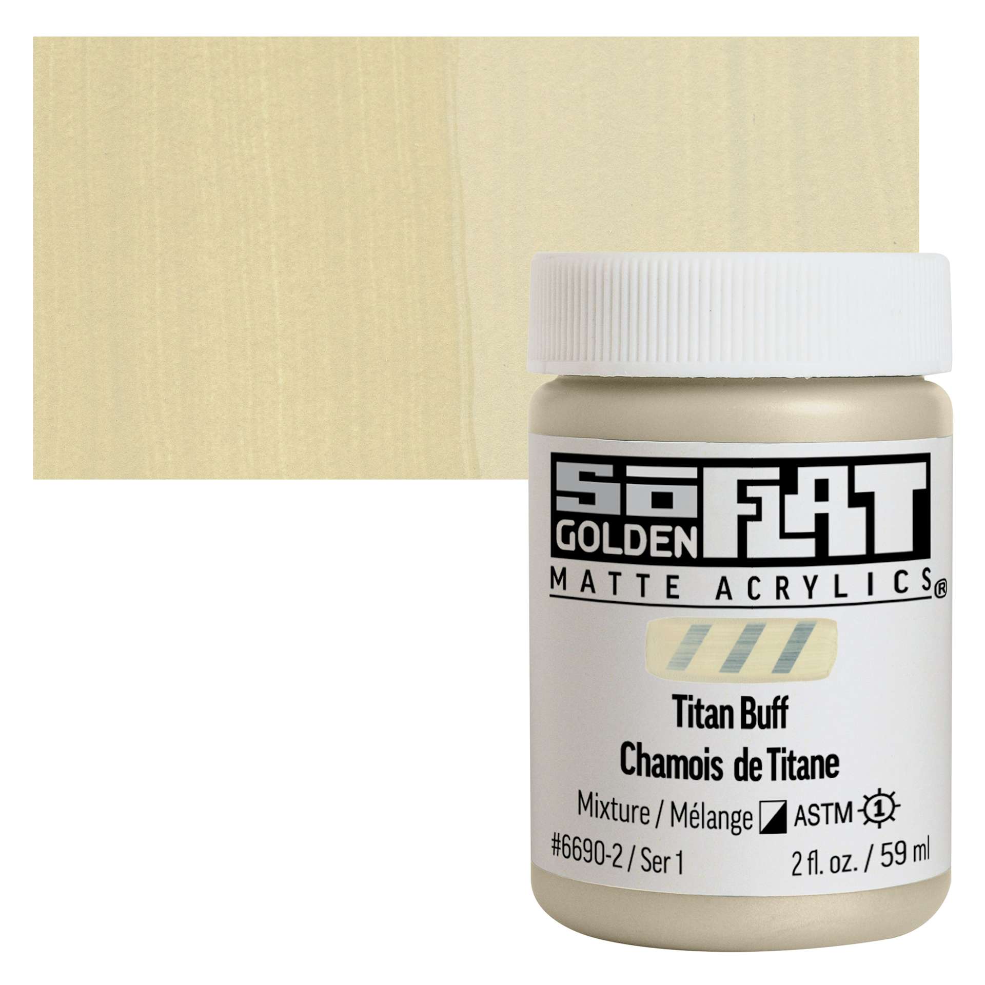 Golden SoFlat Matte Acrylic Paint - Titan Buff, 59 ml, Jar and swatch