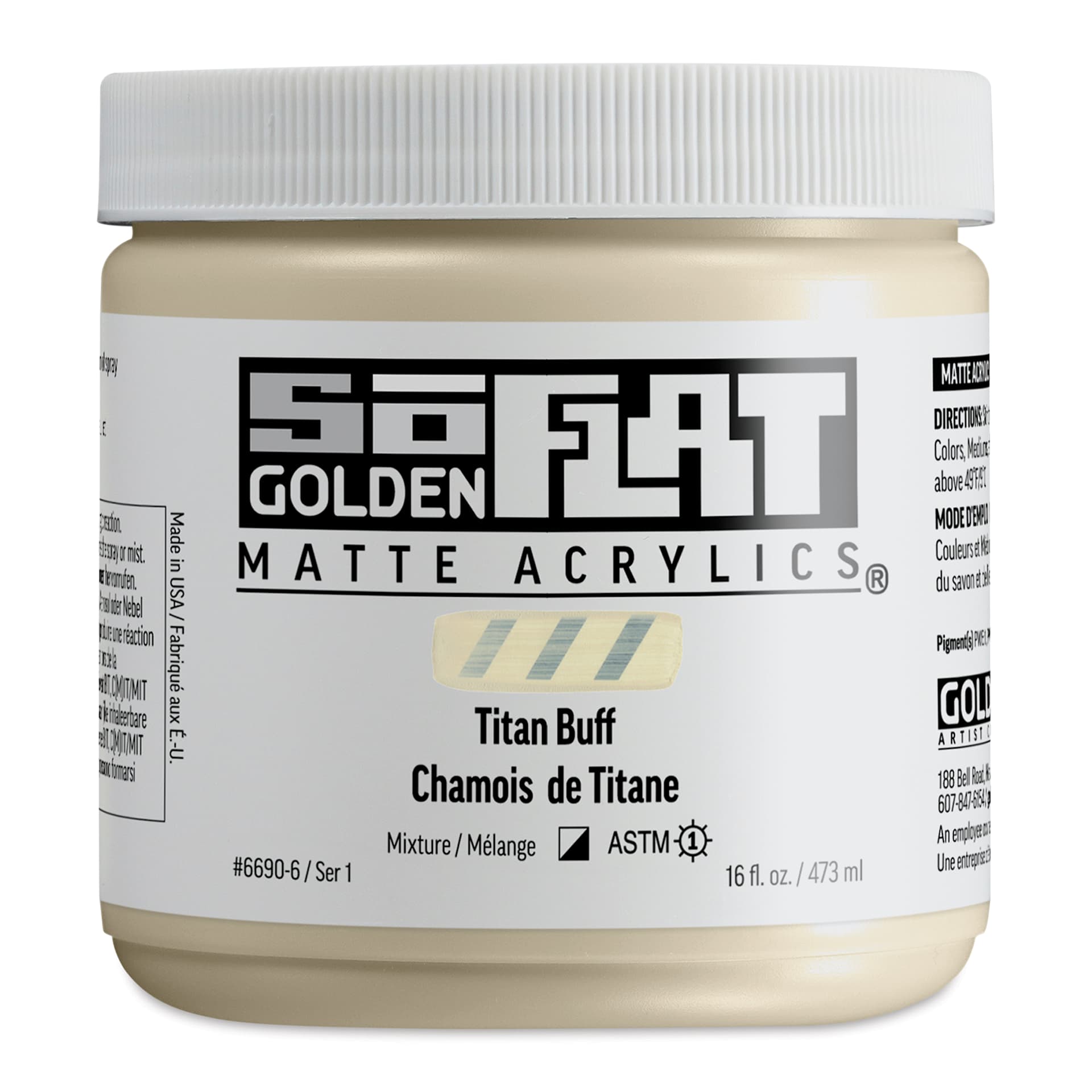 Golden SoFlat Matte Acrylic Paint - Titan Buff, 473 ml, Jar