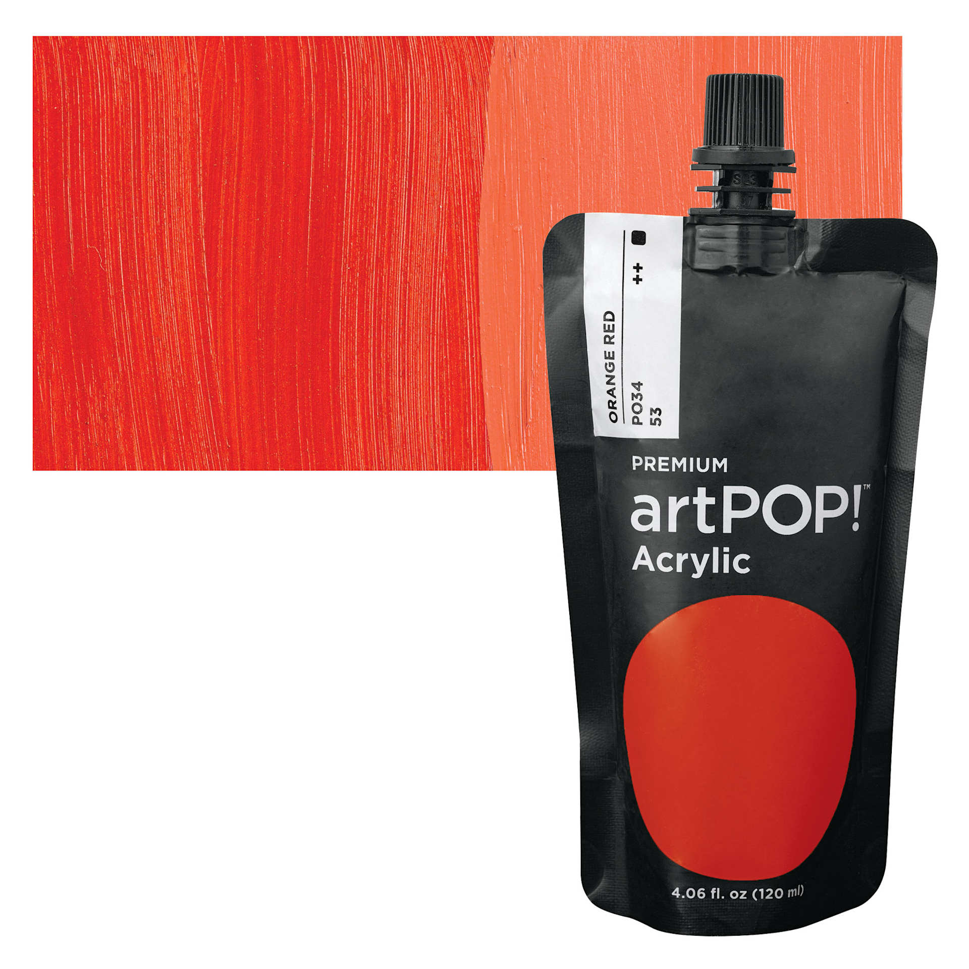 artPOP! Heavy Body Acrylic Paint - Orange Red, 120 ml Pouch and swatch