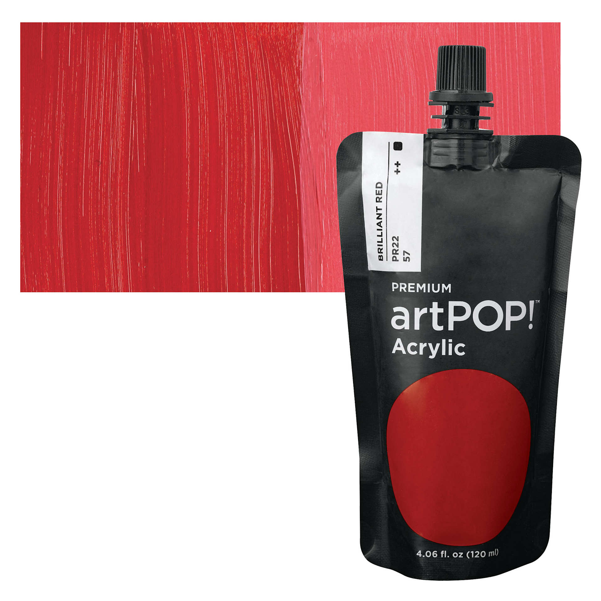 artPOP! Heavy Body Acrylic Paint - Brilliant Red, 120 ml Pouch and swatch