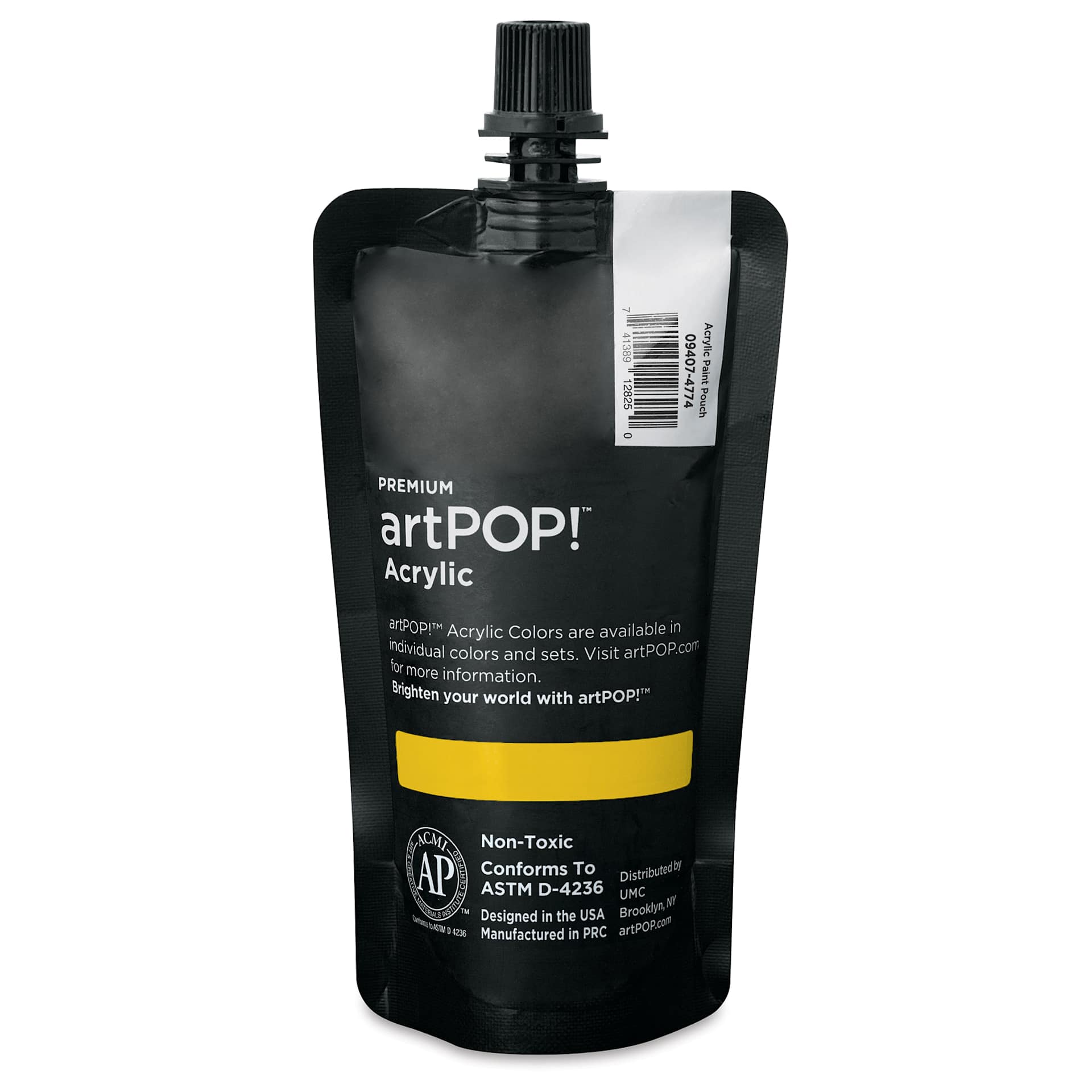 artPOP! Heavy Body Acrylic Paint - Hansa Yellow Medium, 120 ml Pouch (Back of pouch)