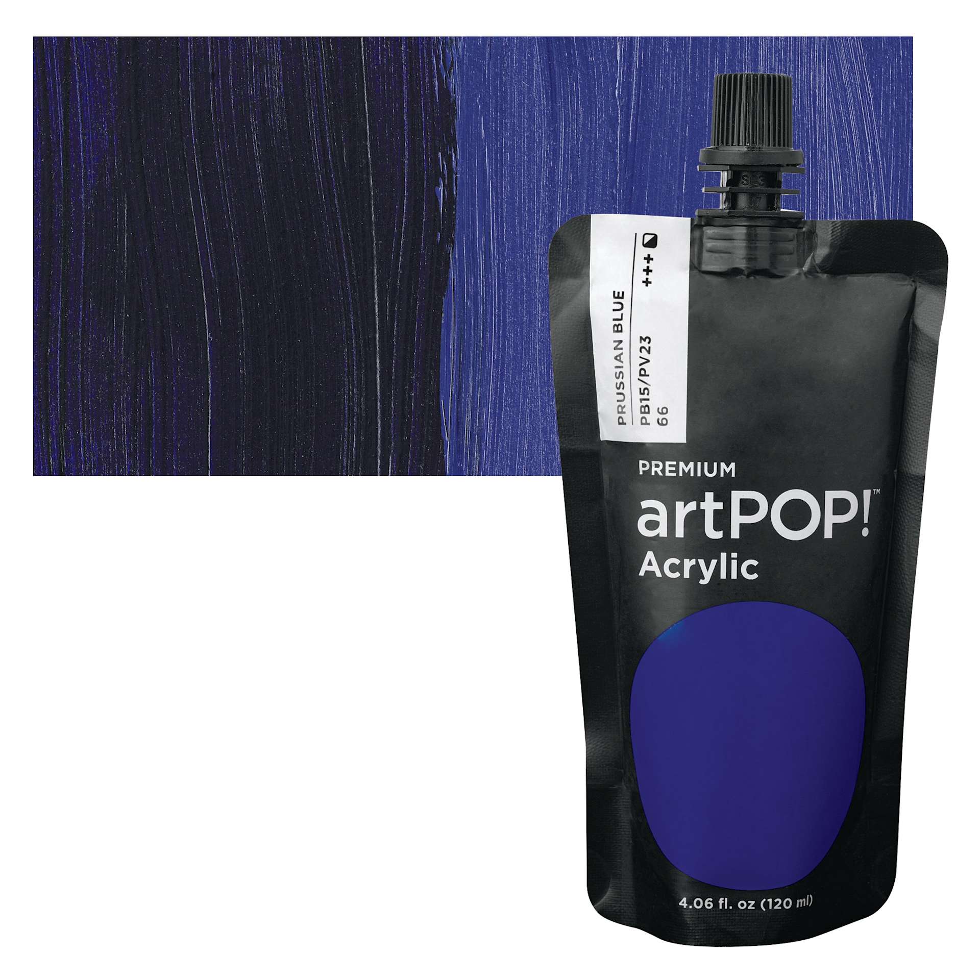 artPOP! Heavy Body Acrylic Paint - Prussian Blue, 120 ml Pouch and swatch