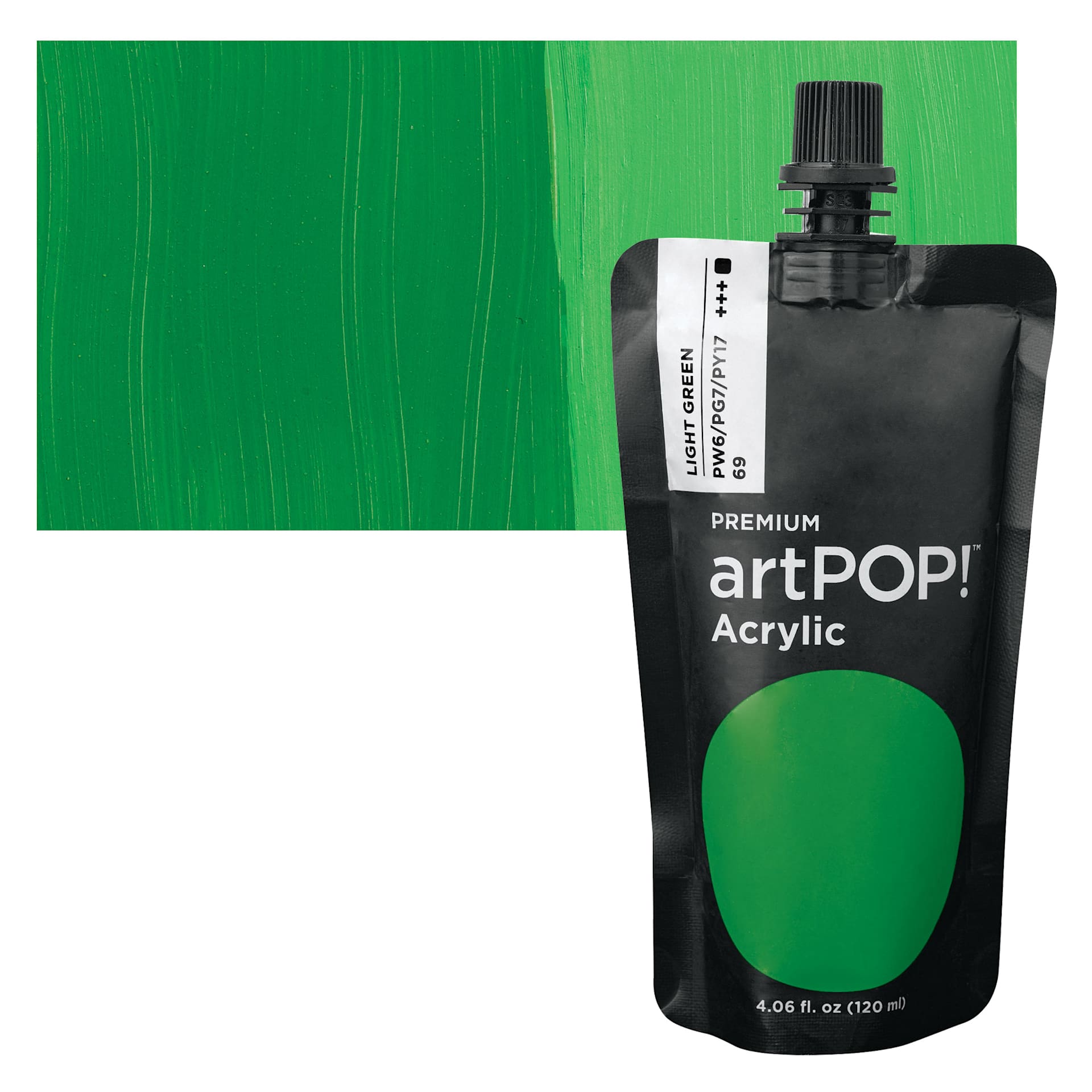 artPOP! Heavy Body Acrylic Paint - Light Green, 120 ml Pouch and swatch