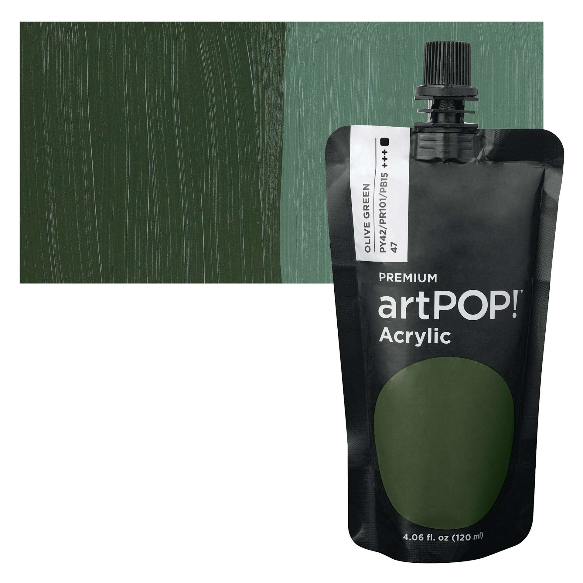 artPOP! Heavy Body Acrylic Paint - Olive Green, 120 ml Pouch and swatch