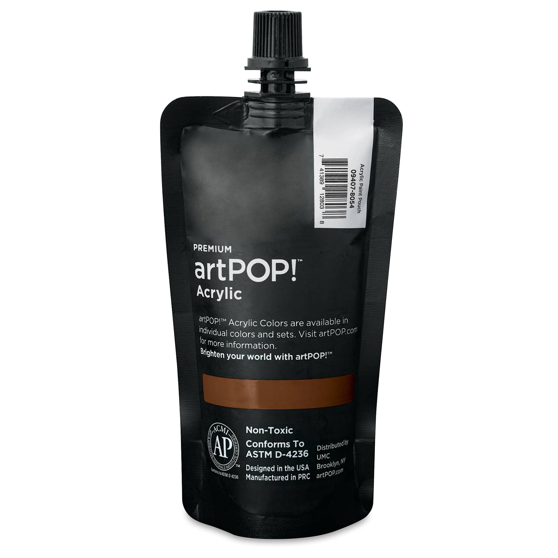 artPOP! Heavy Body Acrylic Paint - Burnt Umber, 120 ml Pouch (Back of pouch)