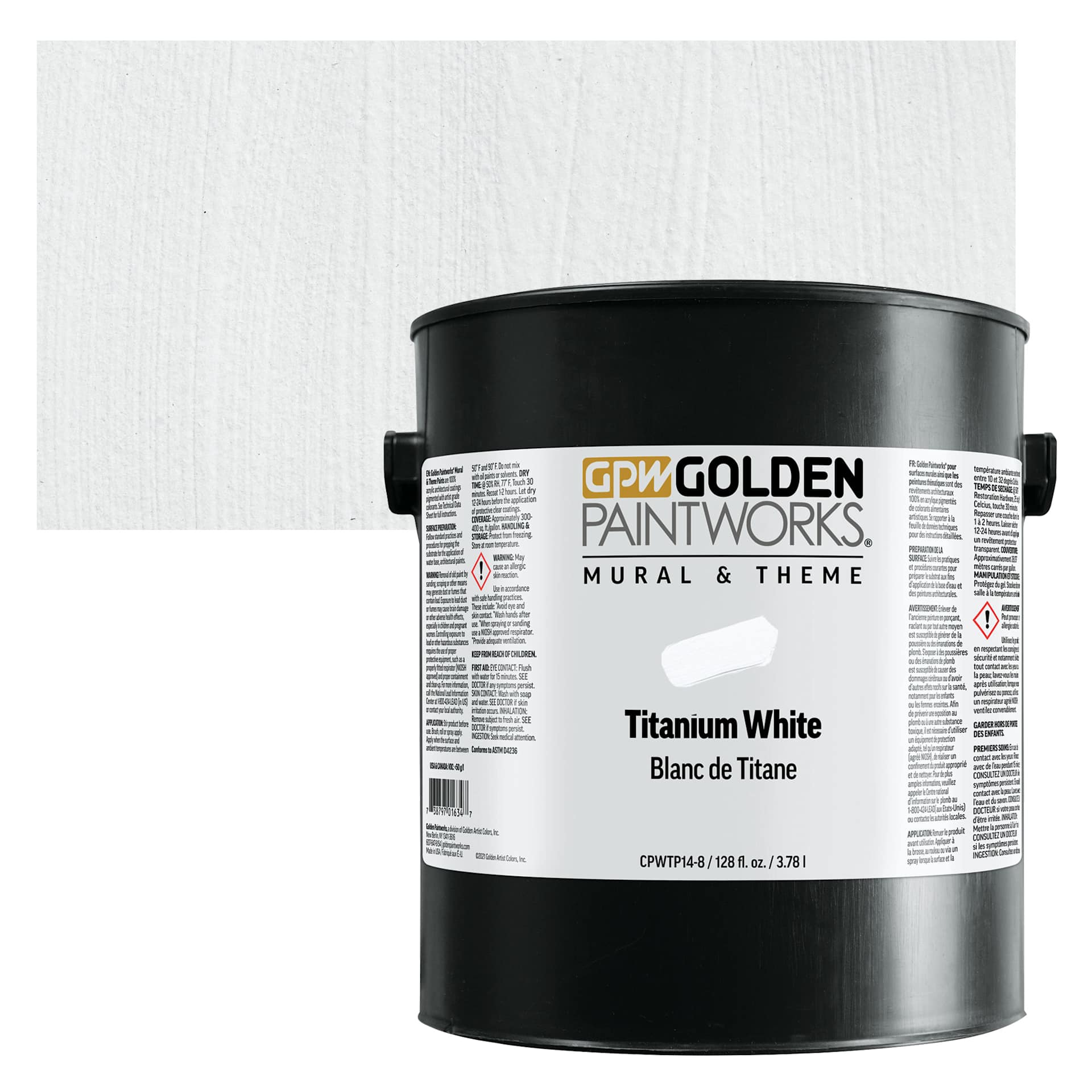 Golden Paintworks Mural and Theme Acrylic Paint - Titanium White, 128 oz, Bucket and swatch